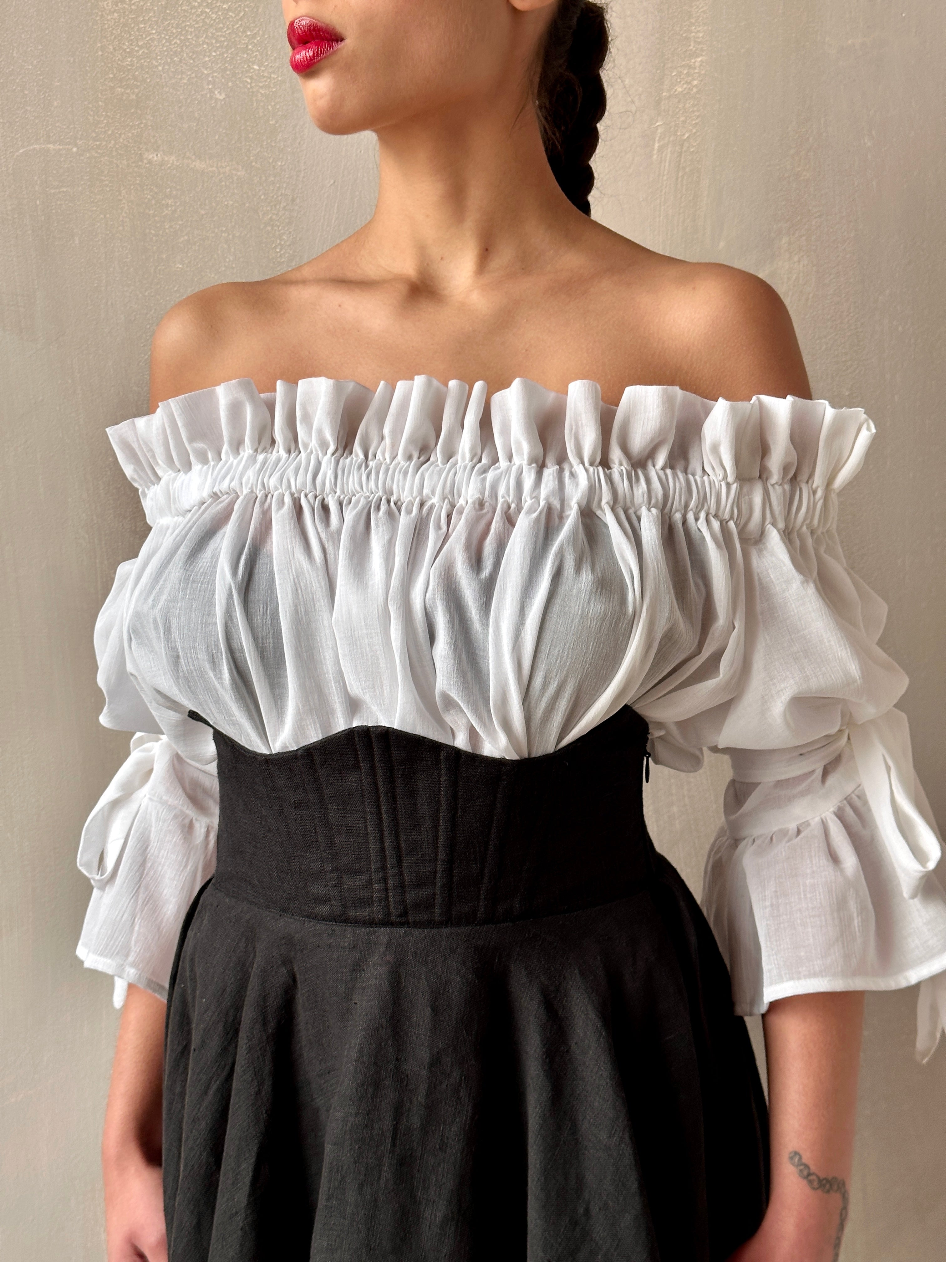 Paperbag Tunic in White Cotton Voile (Made-to-Order)