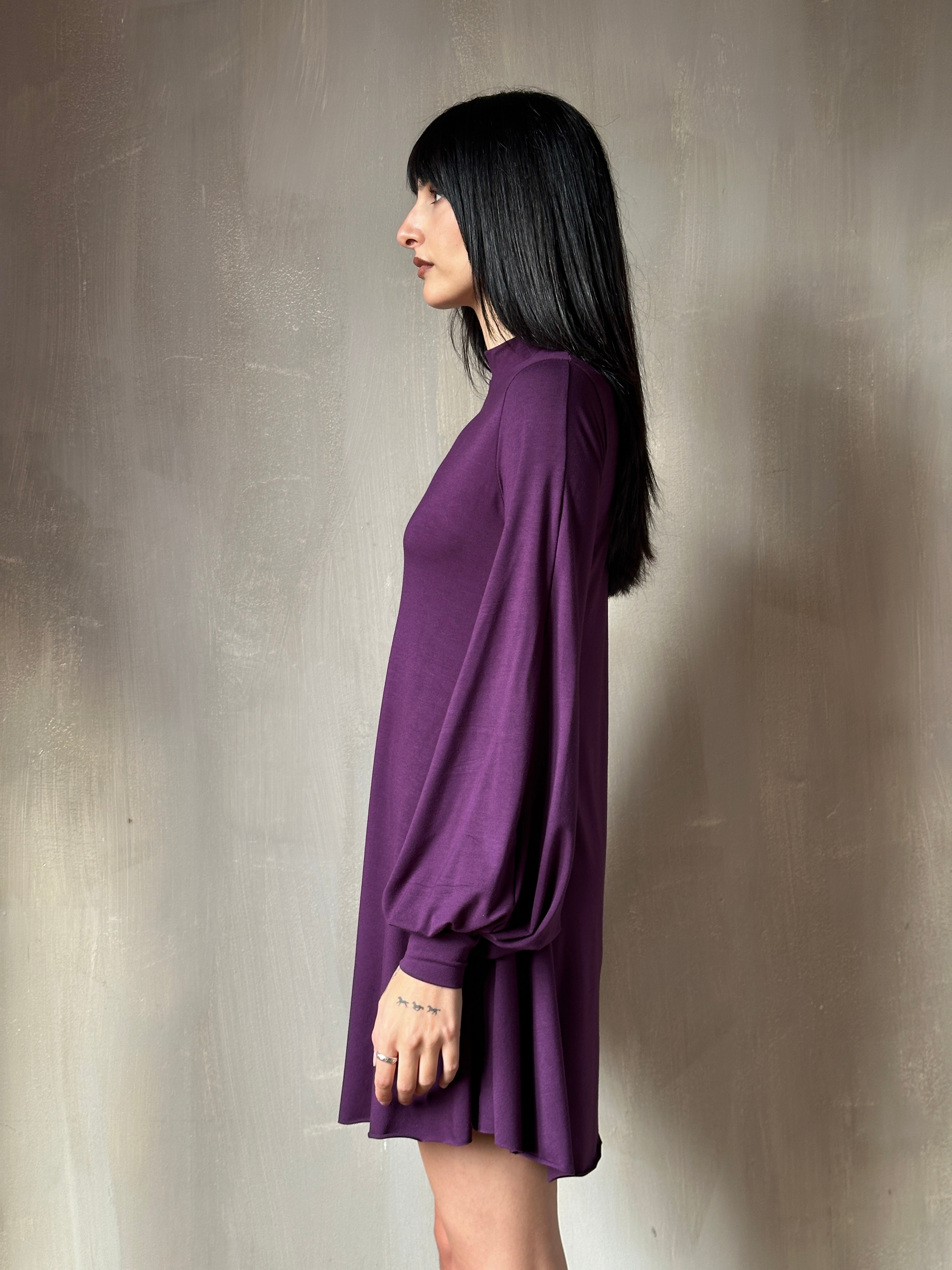 Holiday '24: Bishop Sleeve Mini Dress in Nightshade Purple (Pre-Order)