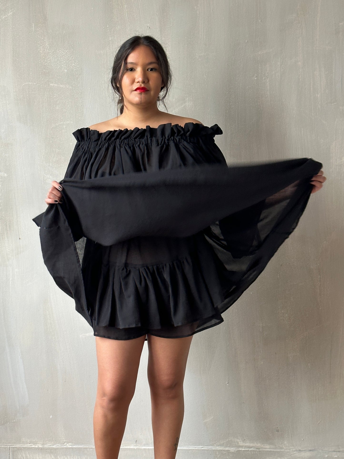 Paperbag Tunic in Black Cotton Voile (Pre-Order)