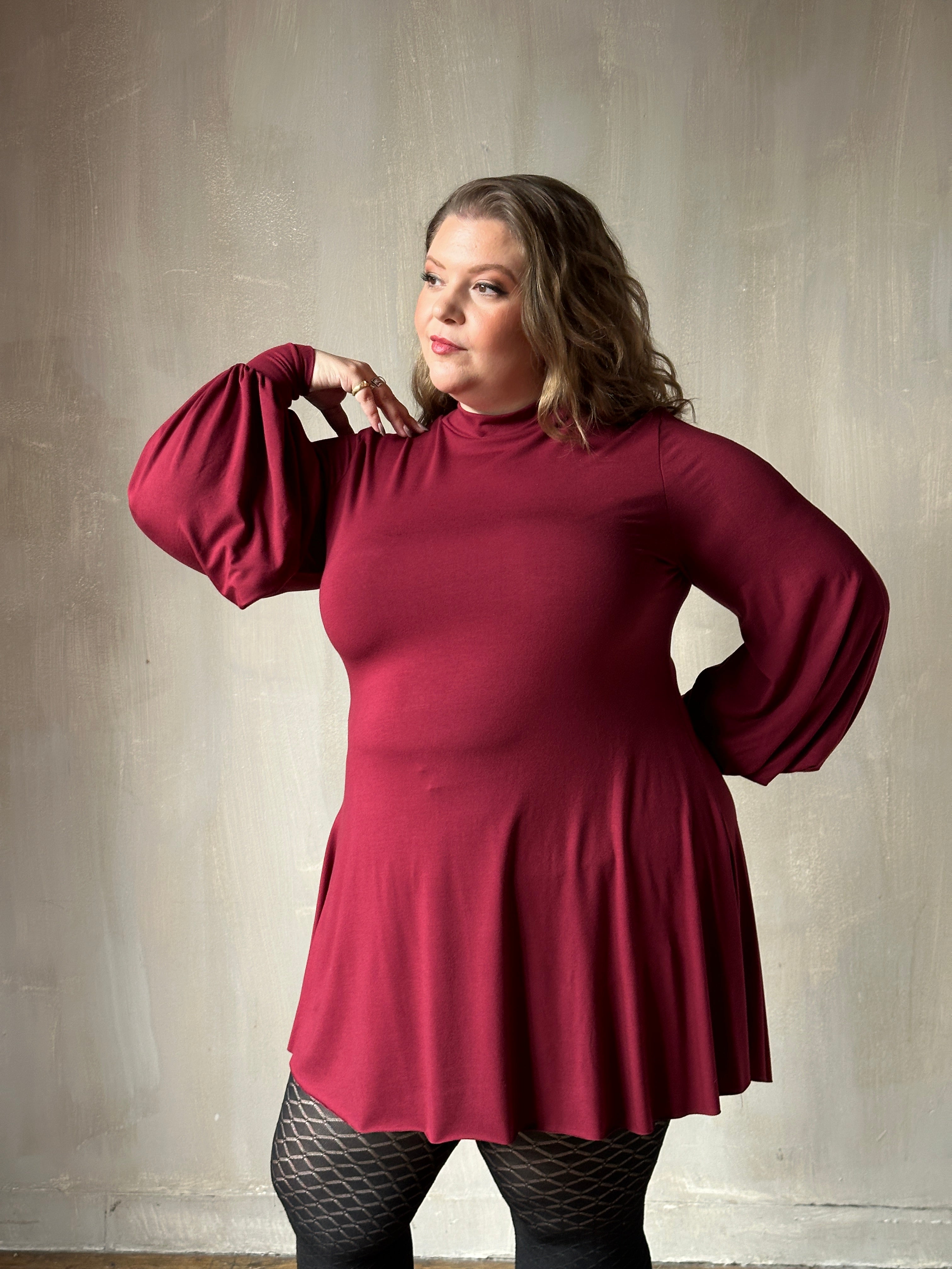 Bishop Sleeve Mini Dress in Blood Red