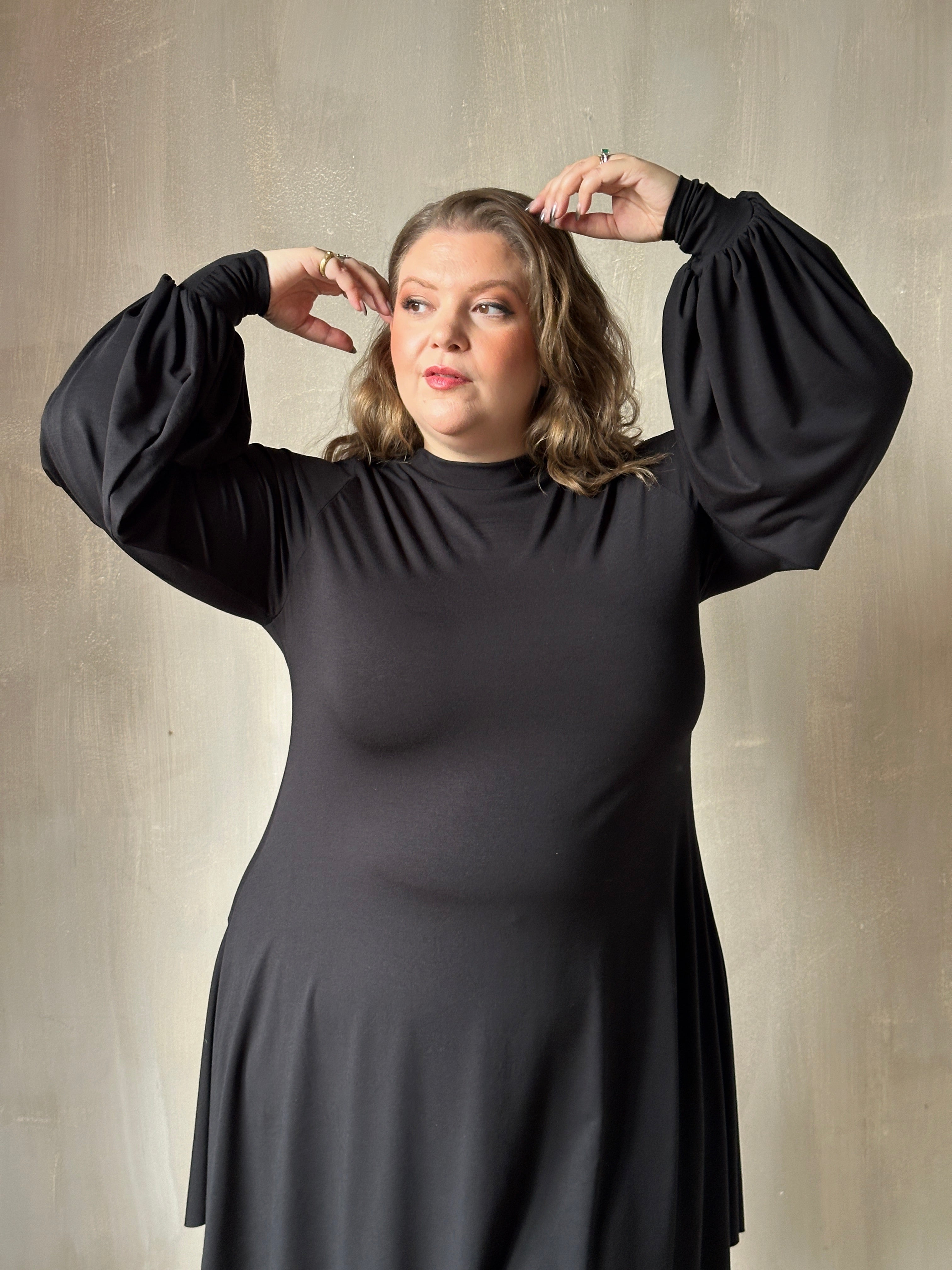 Bishop Sleeve Mini Dress in Black Bishop Sleeve Mini Dress in Black