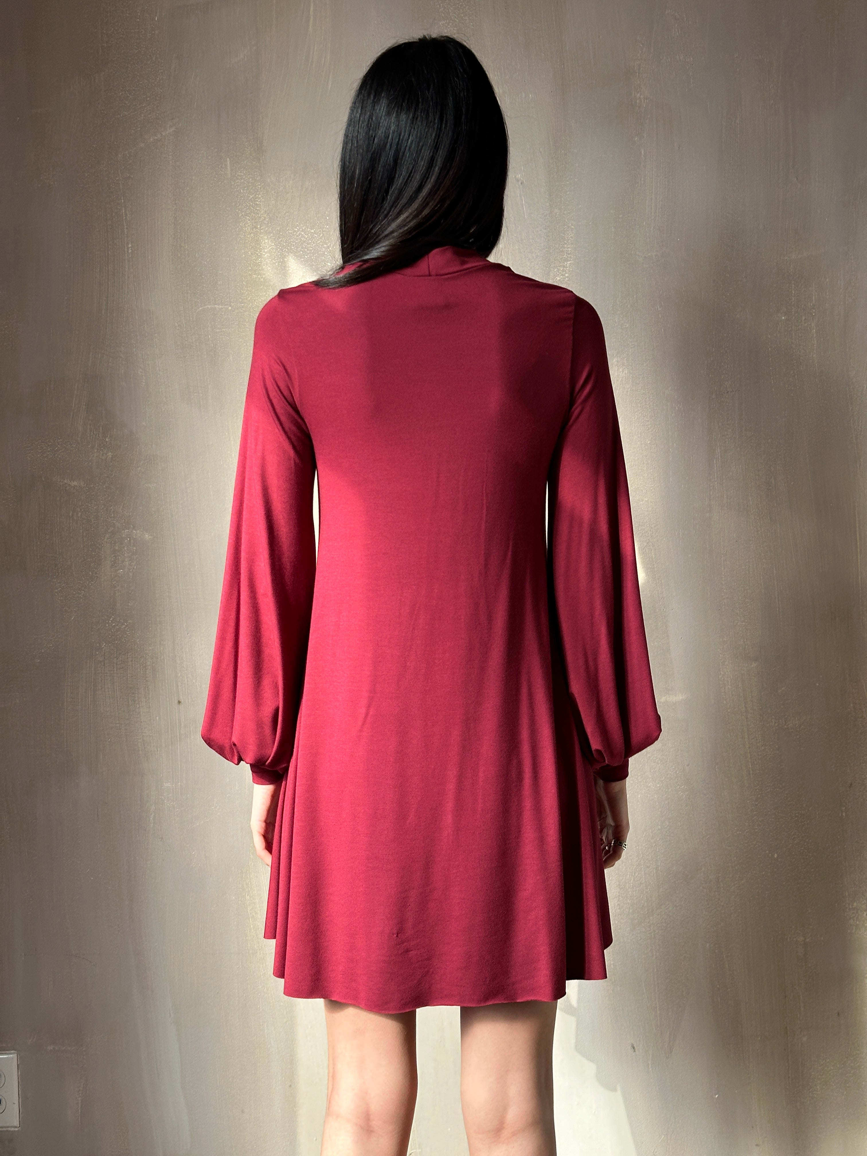 Bishop Sleeve Mini Dress in Blood Red