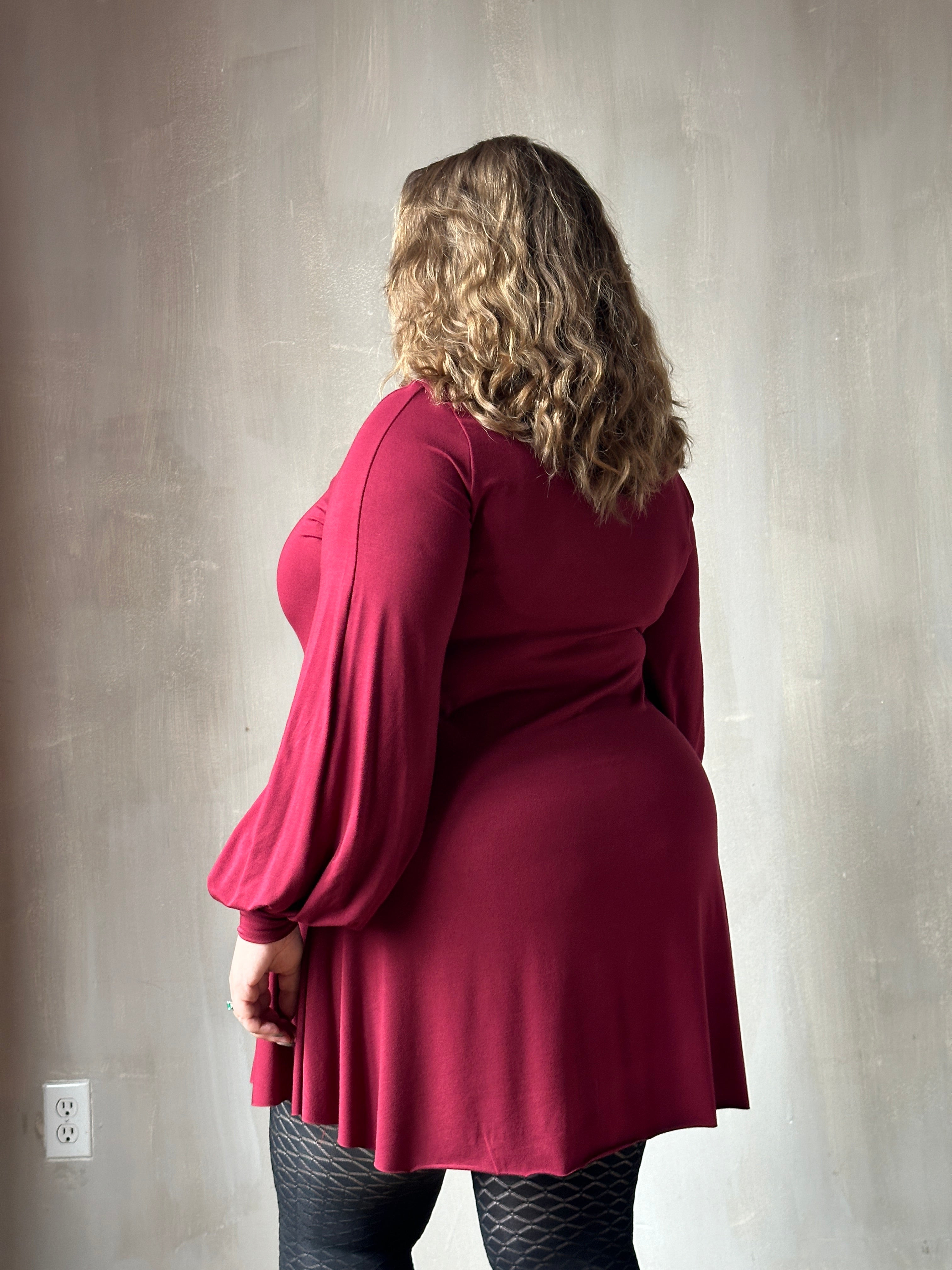 Bishop Sleeve Mini Dress in Blood Red