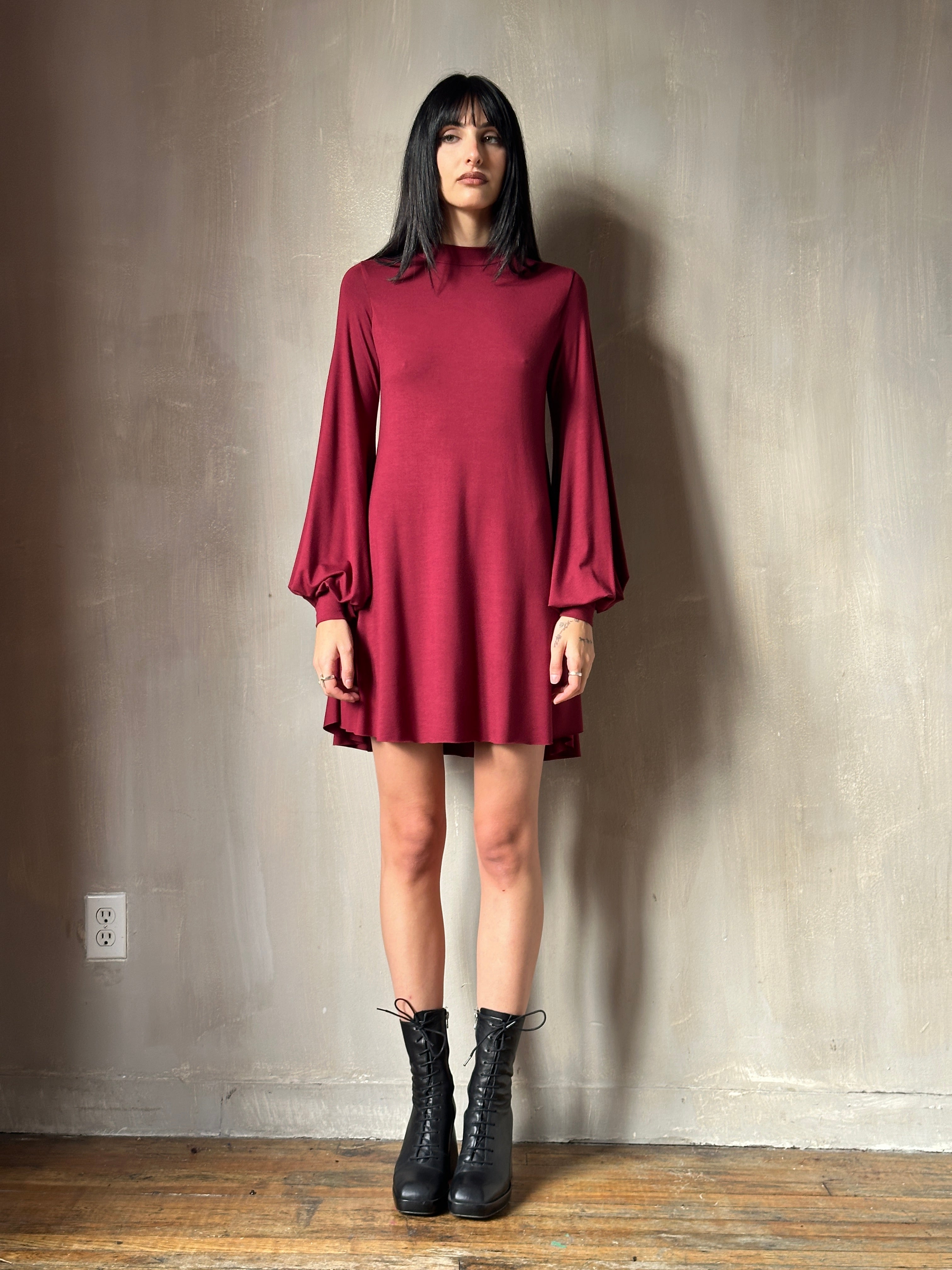 Bishop Sleeve Mini Dress in Blood Red