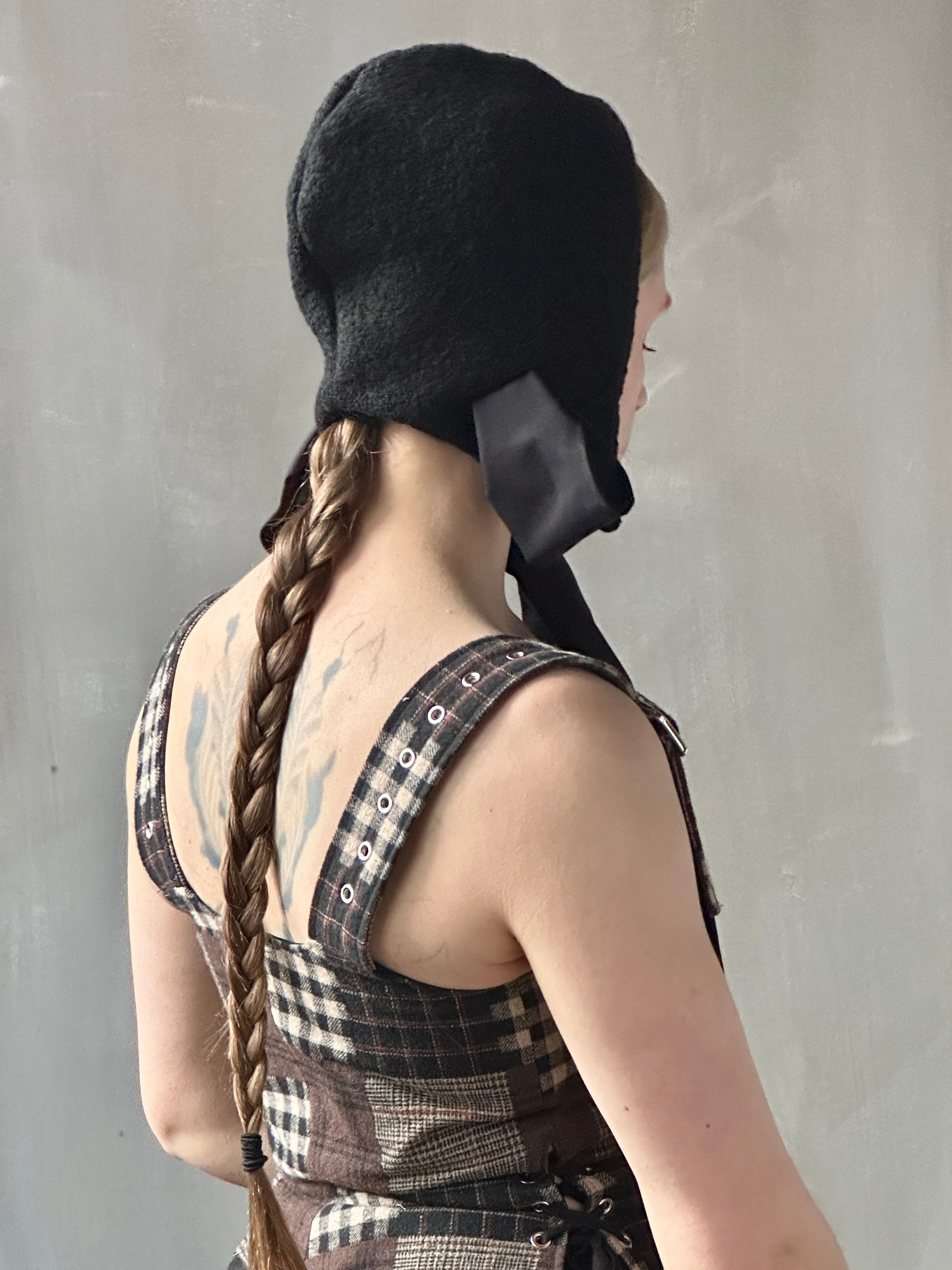 Winter '26: Spangenhelm Bonnet in Black Boiled Wool (Pre-Order)
