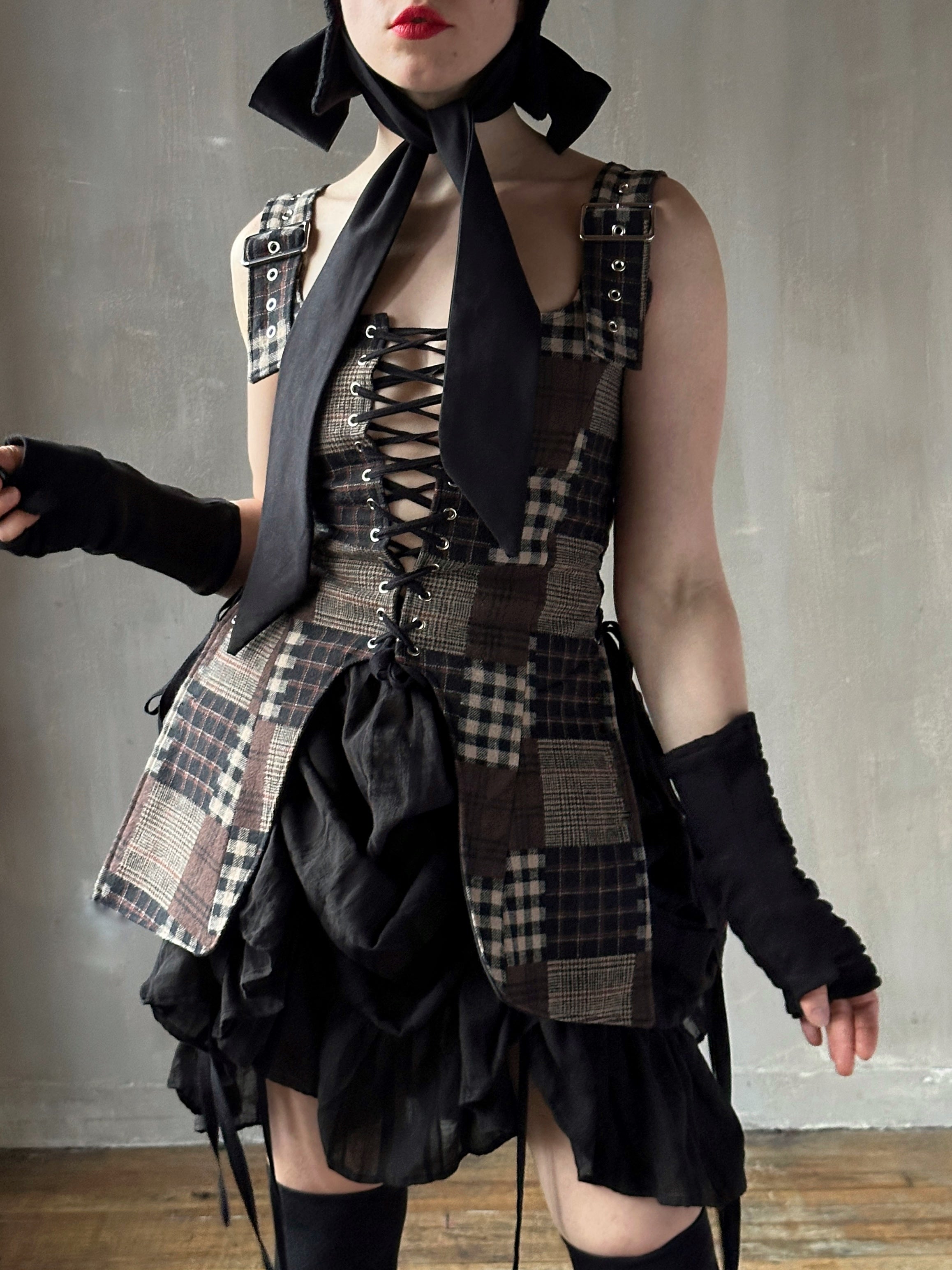 Winter '26: Pinafore Corset Vest in Plaid Patchwork Cotton (In Stock)