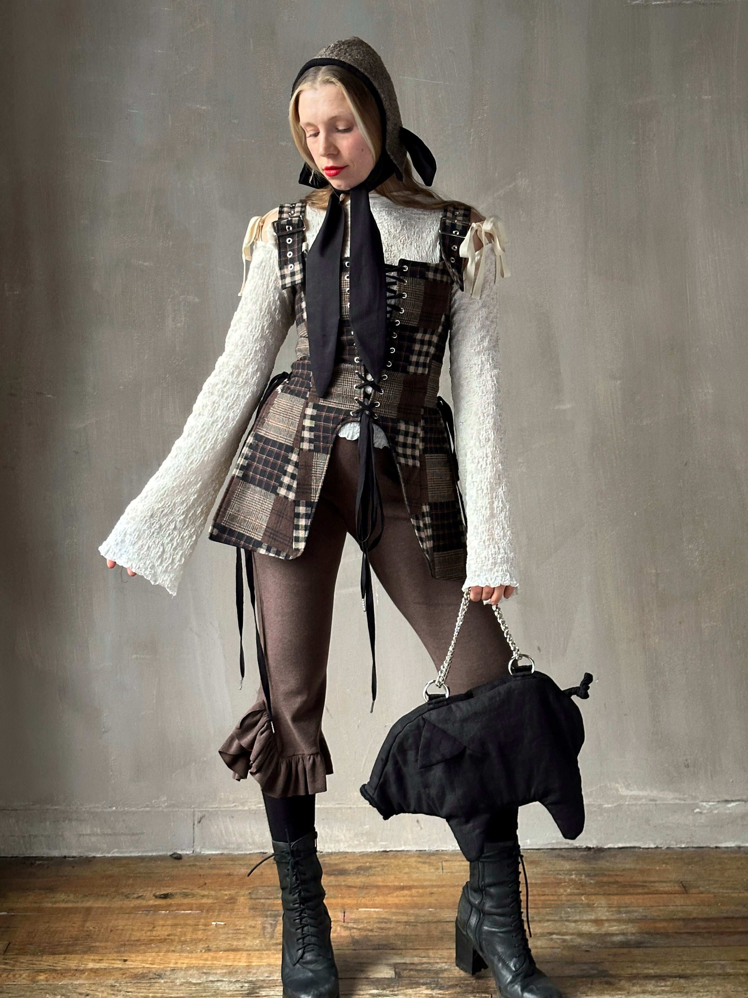 Winter '26: "Peggy" the Plush Pig Purse in Black Ramie Twill (Pre-Order)