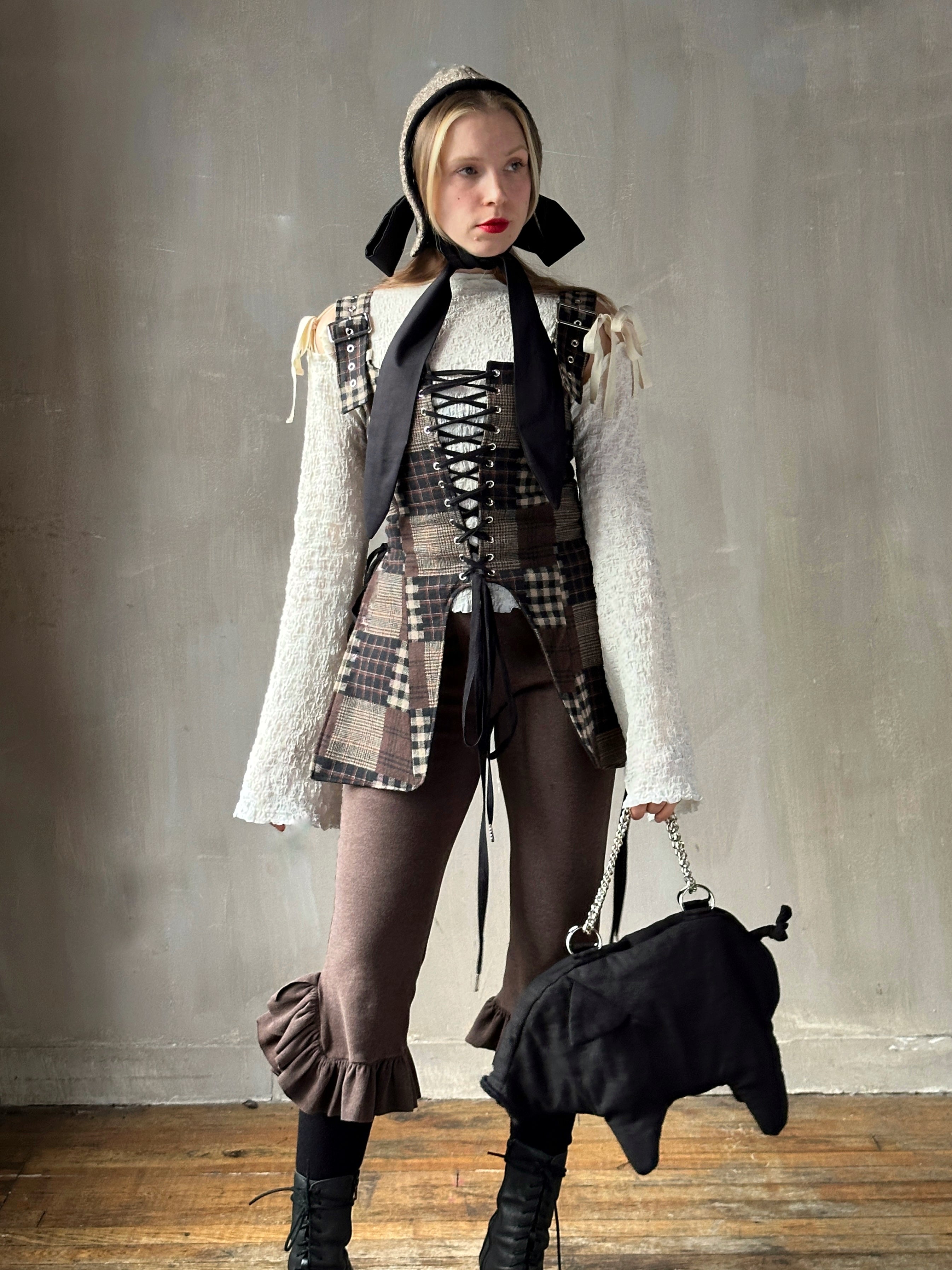 Winter '26: "Peggy" the Plush Pig Purse in Black Ramie Twill (Pre-Order)