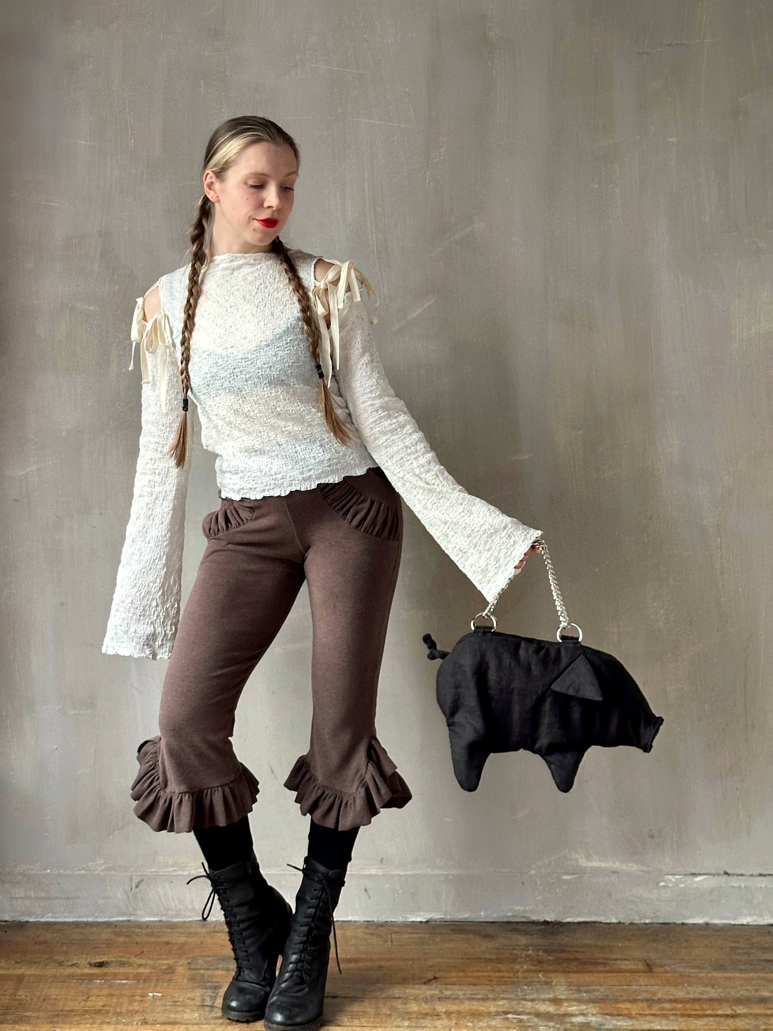 Winter '26: "Peggy" the Plush Pig Purse in Black Ramie Twill (Pre-Order)