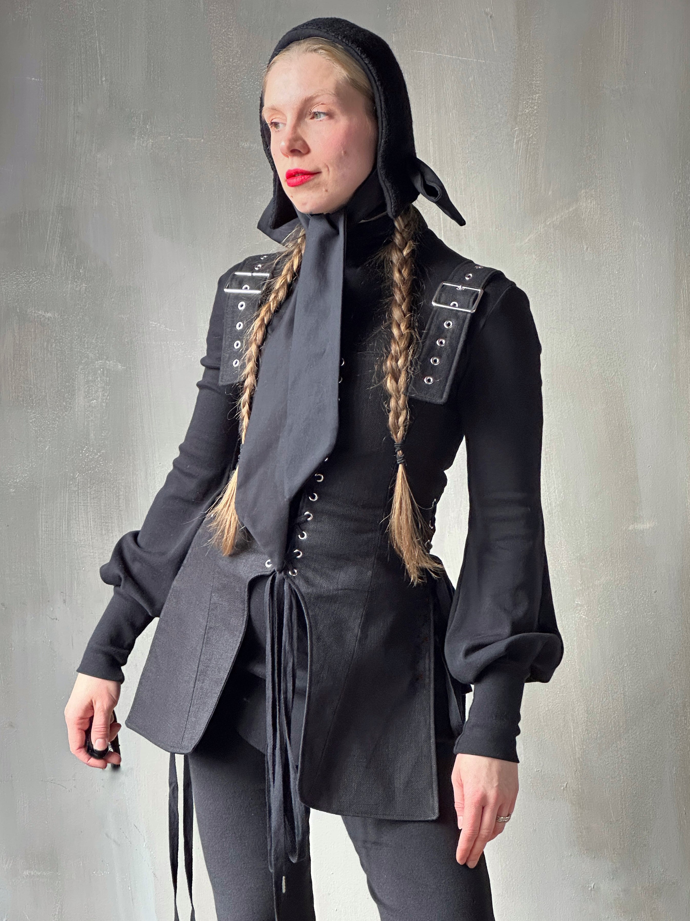 Winter '26: Spangenhelm Bonnet in Black Boiled Wool (Pre-Order)