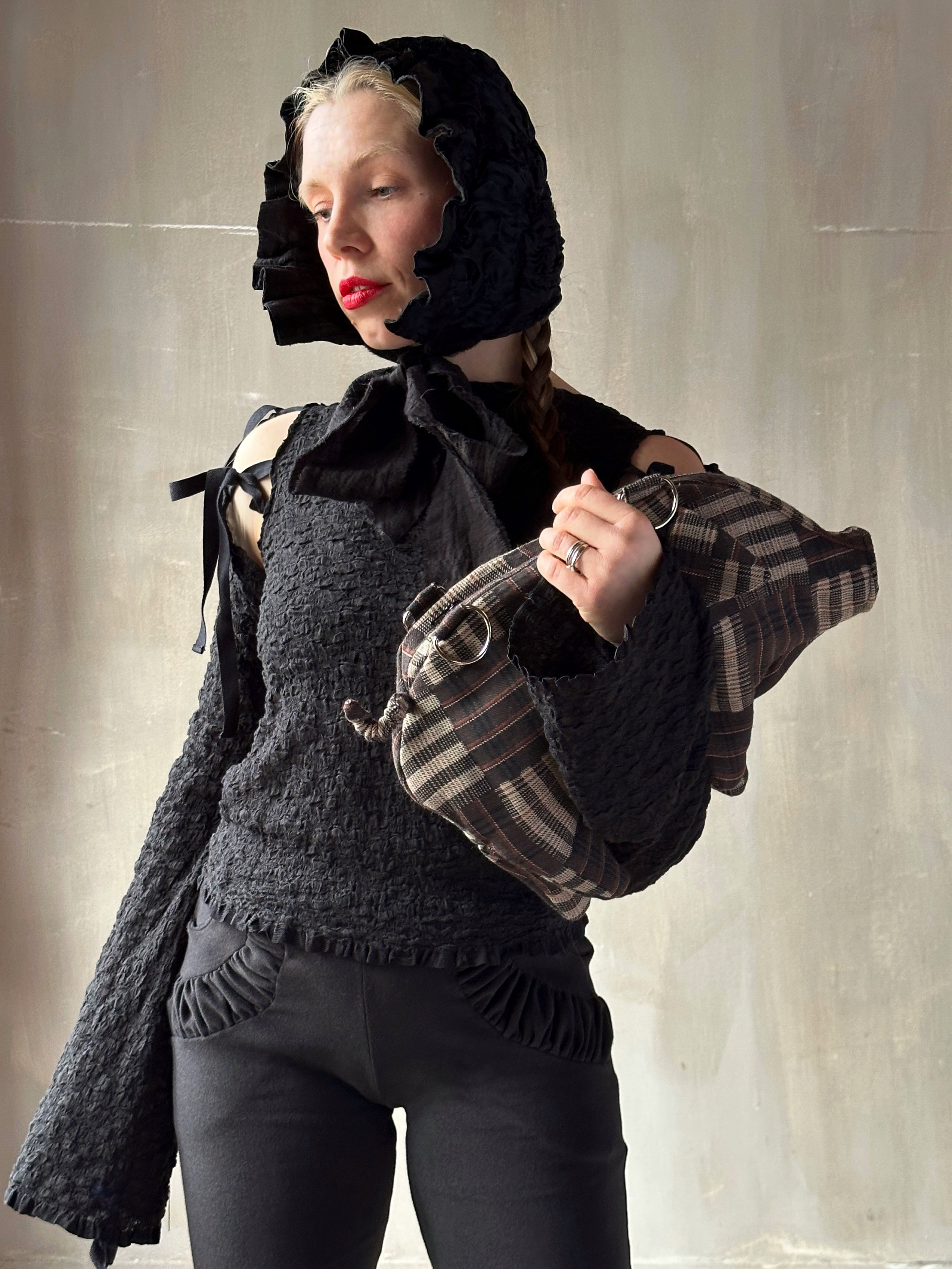 Winter '26: "Peggy" the Plush Pig Purse in Plaid Patchwork Cotton (Pre-Order)