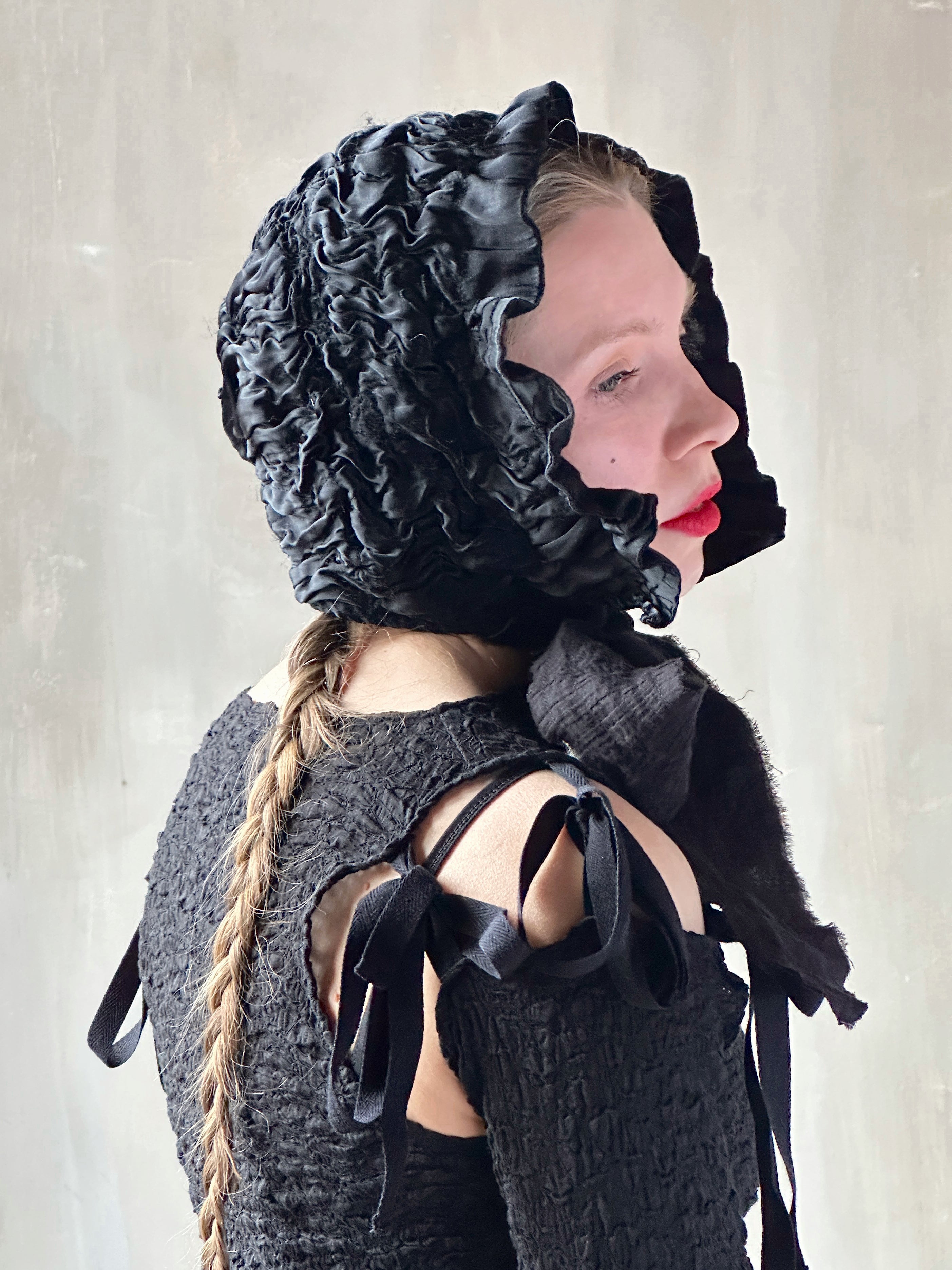 Winter 26: Black Silk Chaos-Quilted Bonnet (Pre-Order)