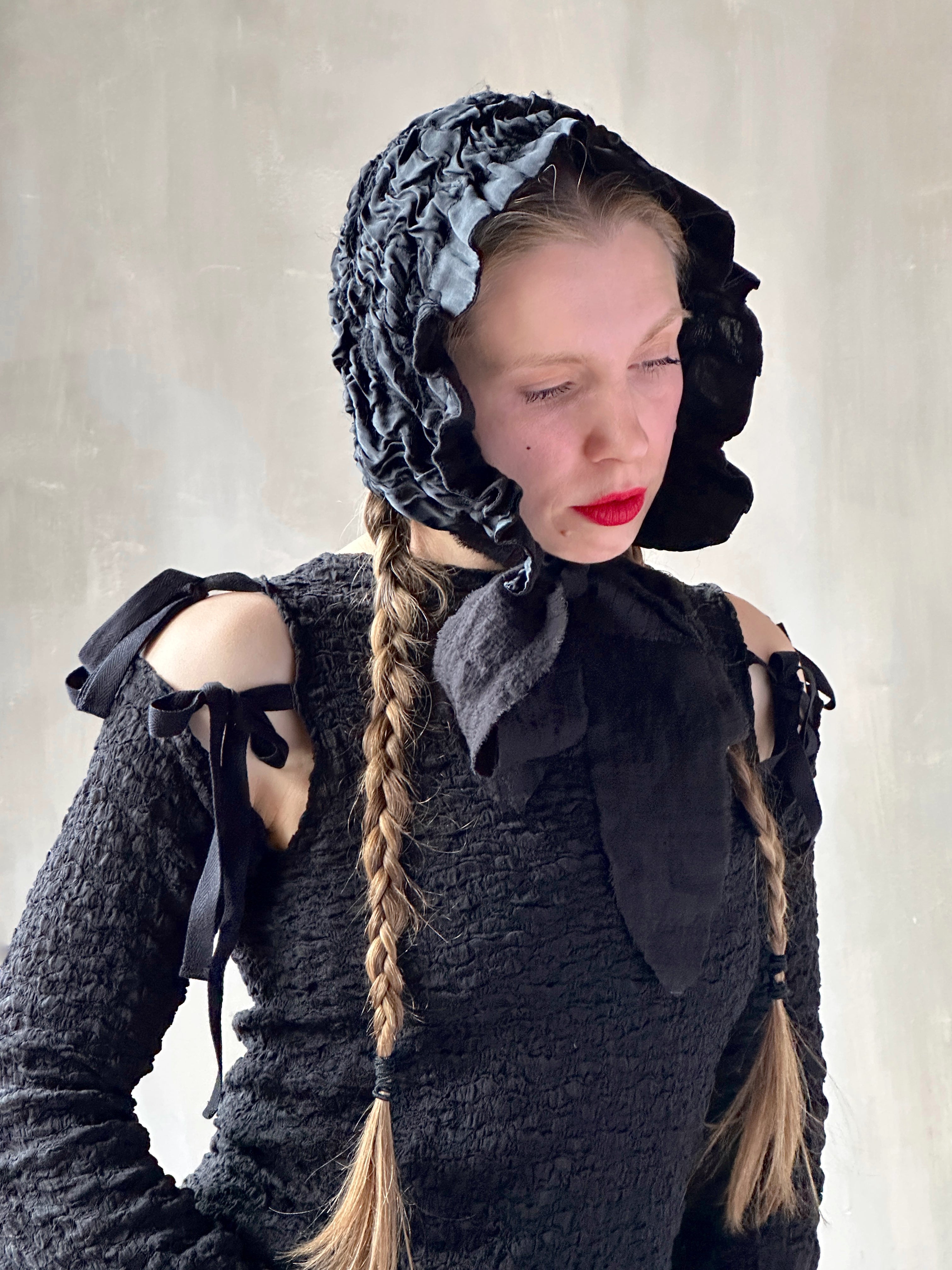 Winter 26: Black Silk Chaos-Quilted Bonnet (Pre-Order)