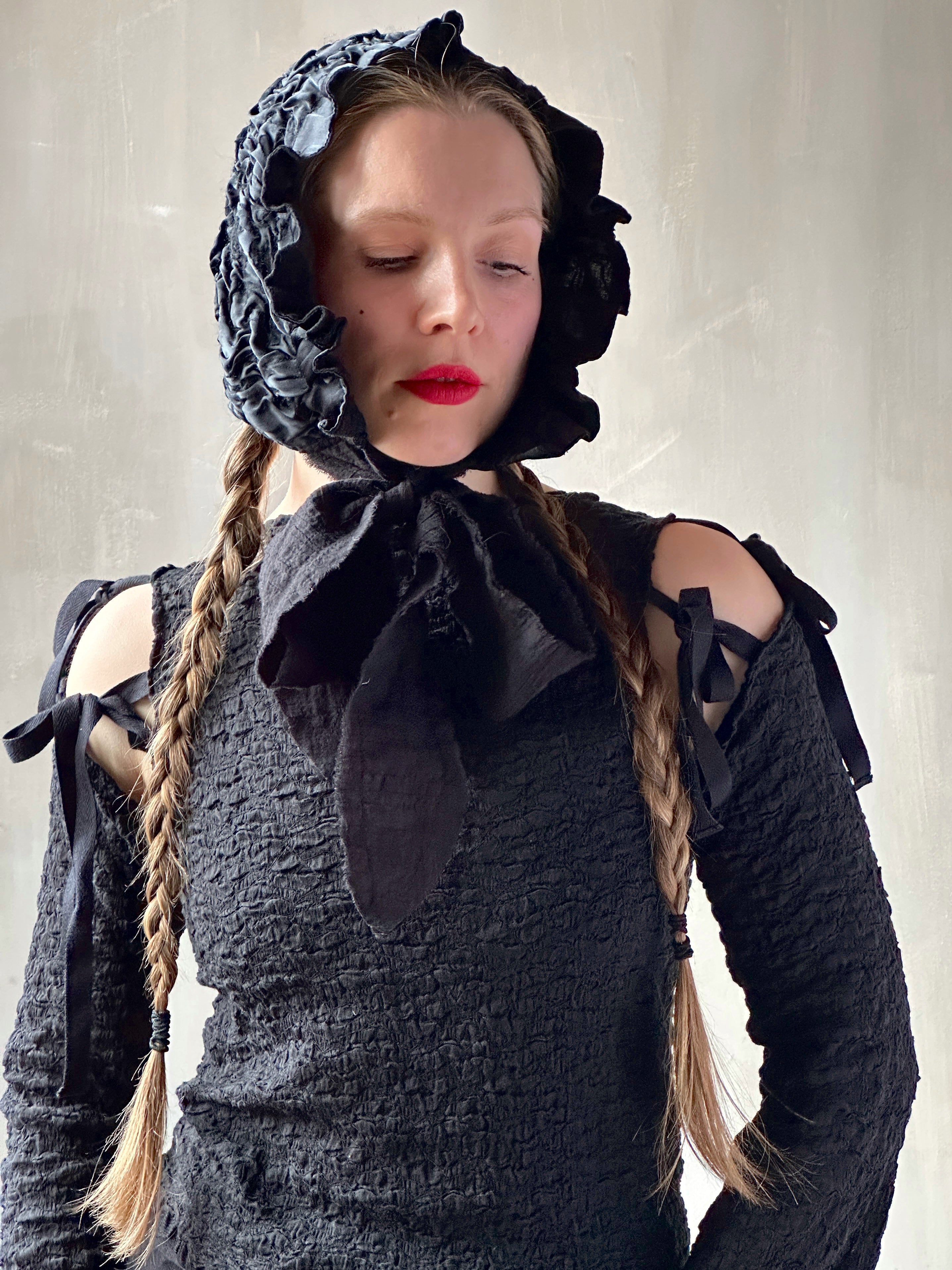 Winter 26: Black Silk Chaos-Quilted Bonnet (Pre-Order)