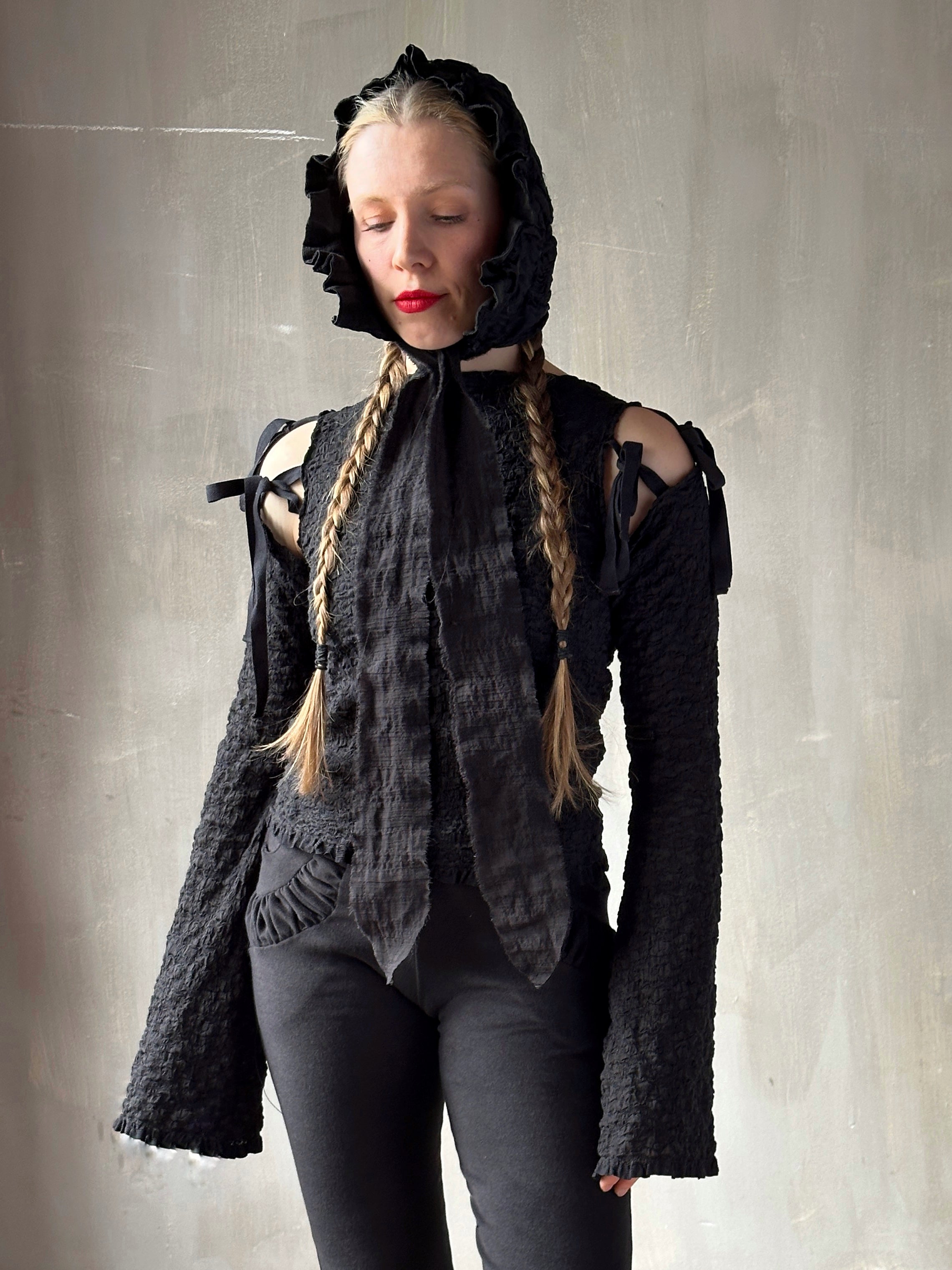 Winter 26: Black Silk Chaos-Quilted Bonnet (Pre-Order)