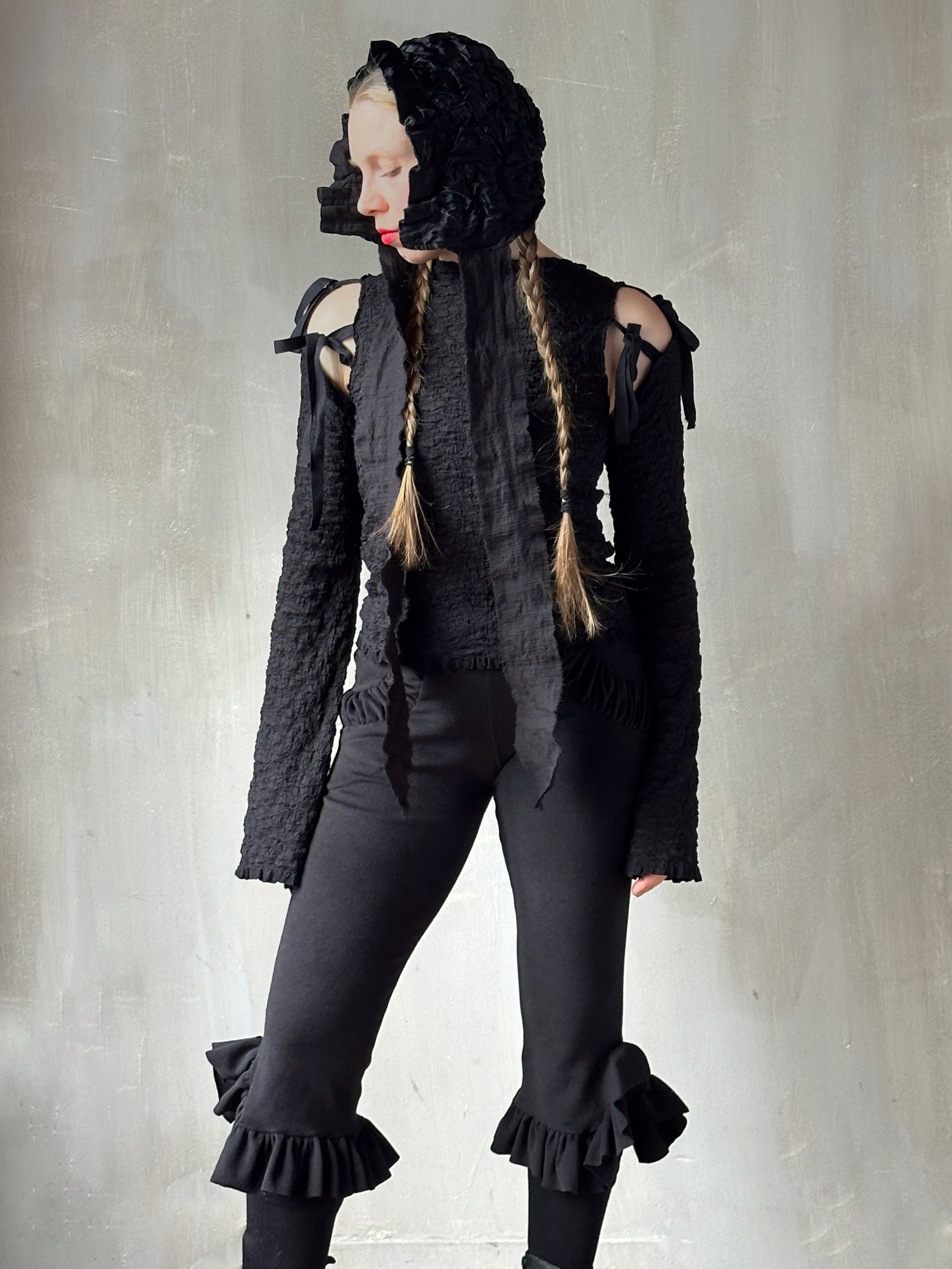 Winter '26: Detached Sleeve Top in Textured Black Cotton (Pre-Order)