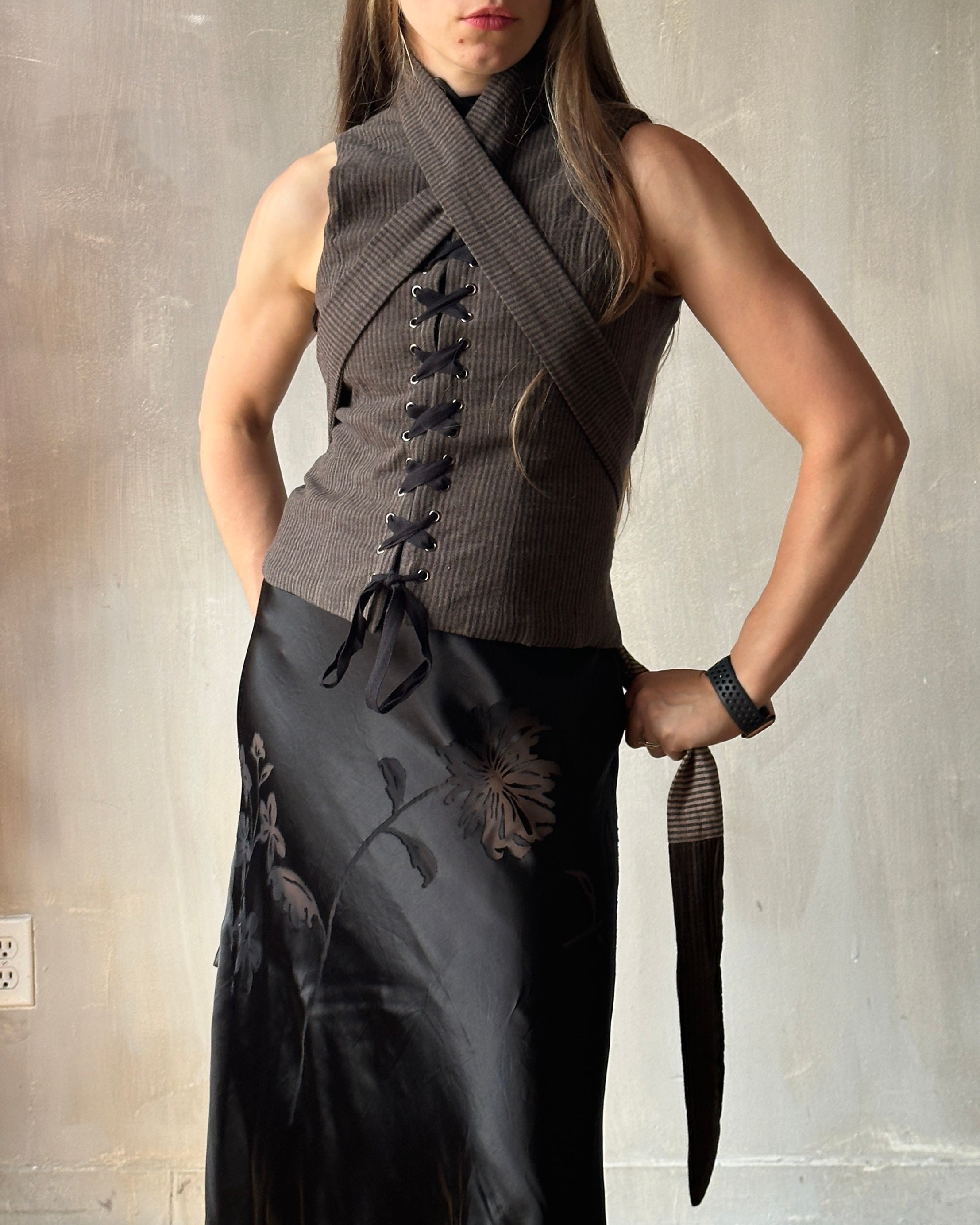 Cutaway Vest in Dark Stripe