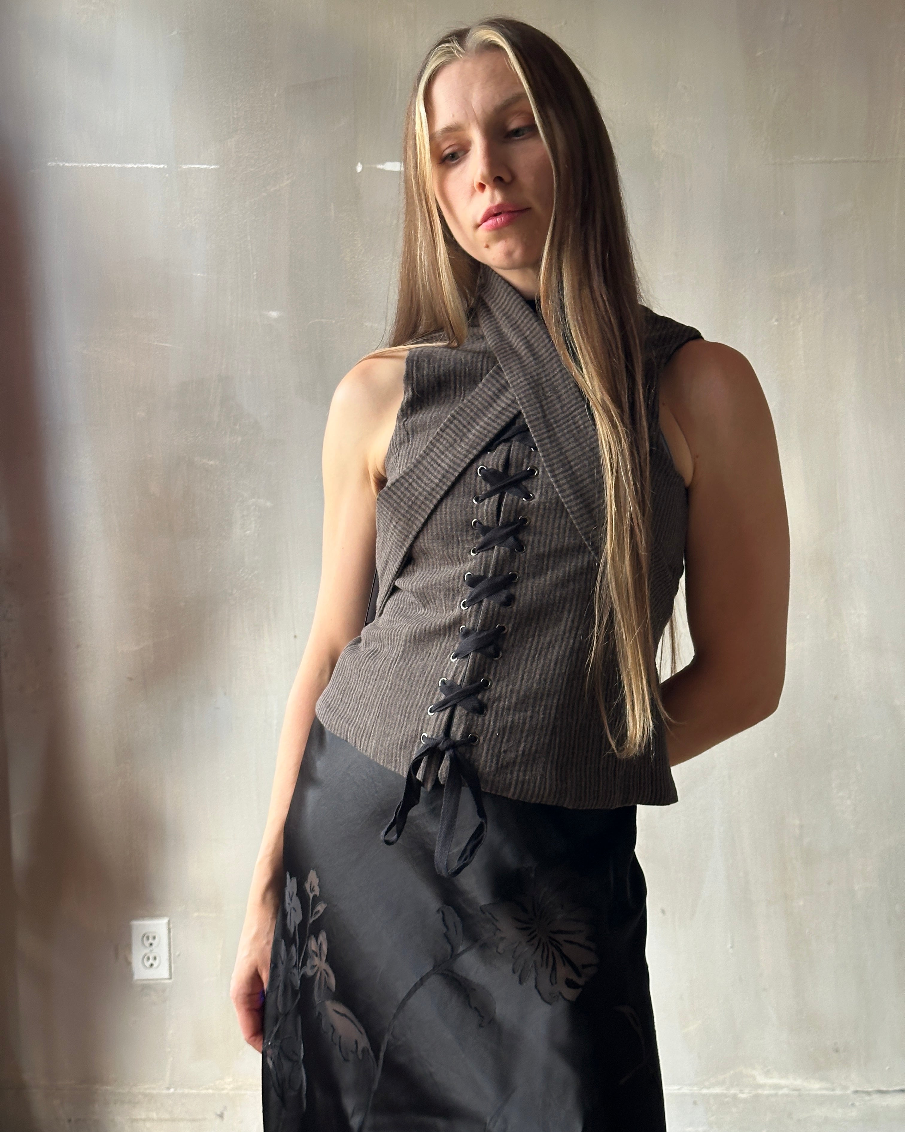 Cutaway Vest in Dark Stripe