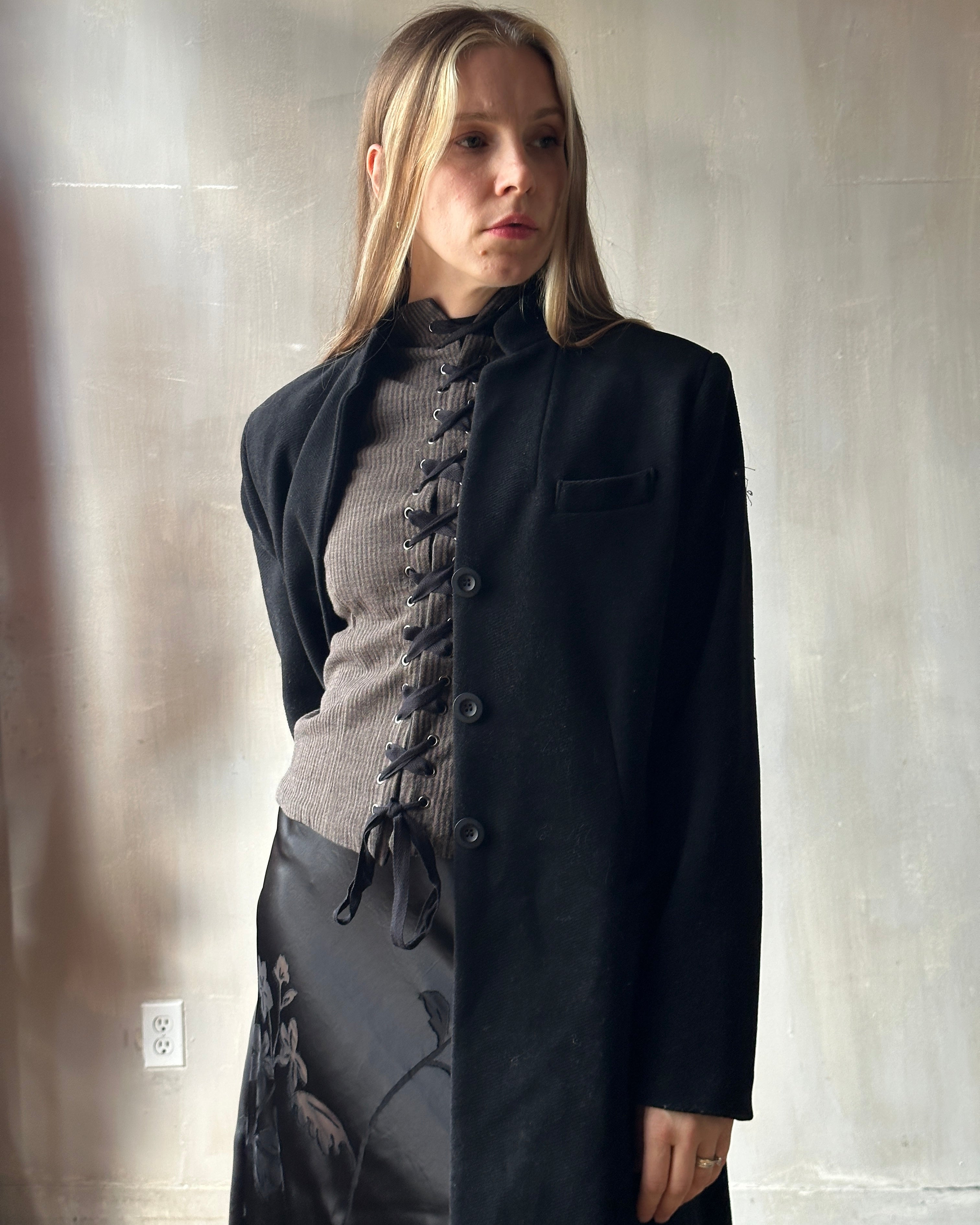 Stand Collar Coat with Bustle
