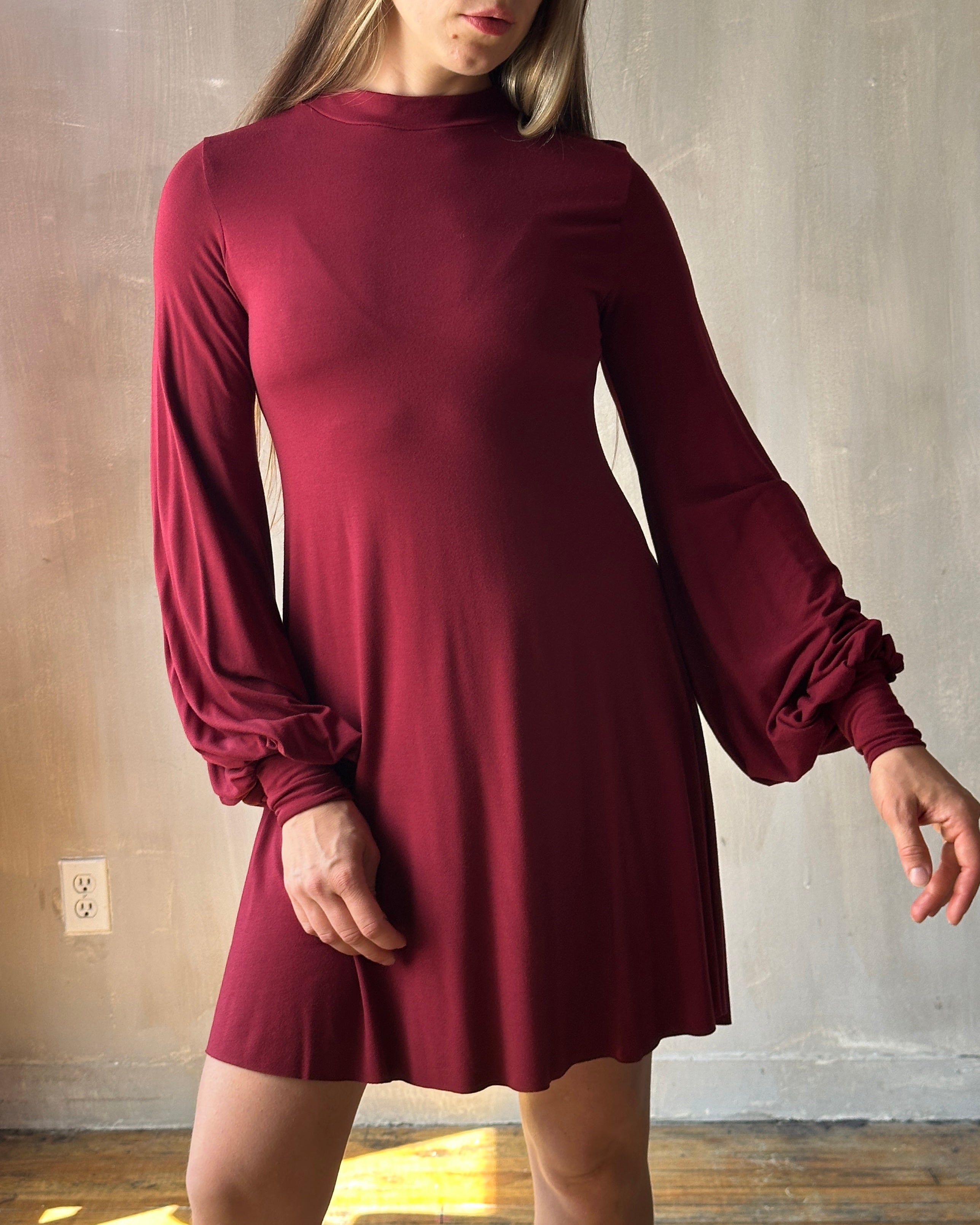 Bishop Sleeve Mini Dress in Blood Red