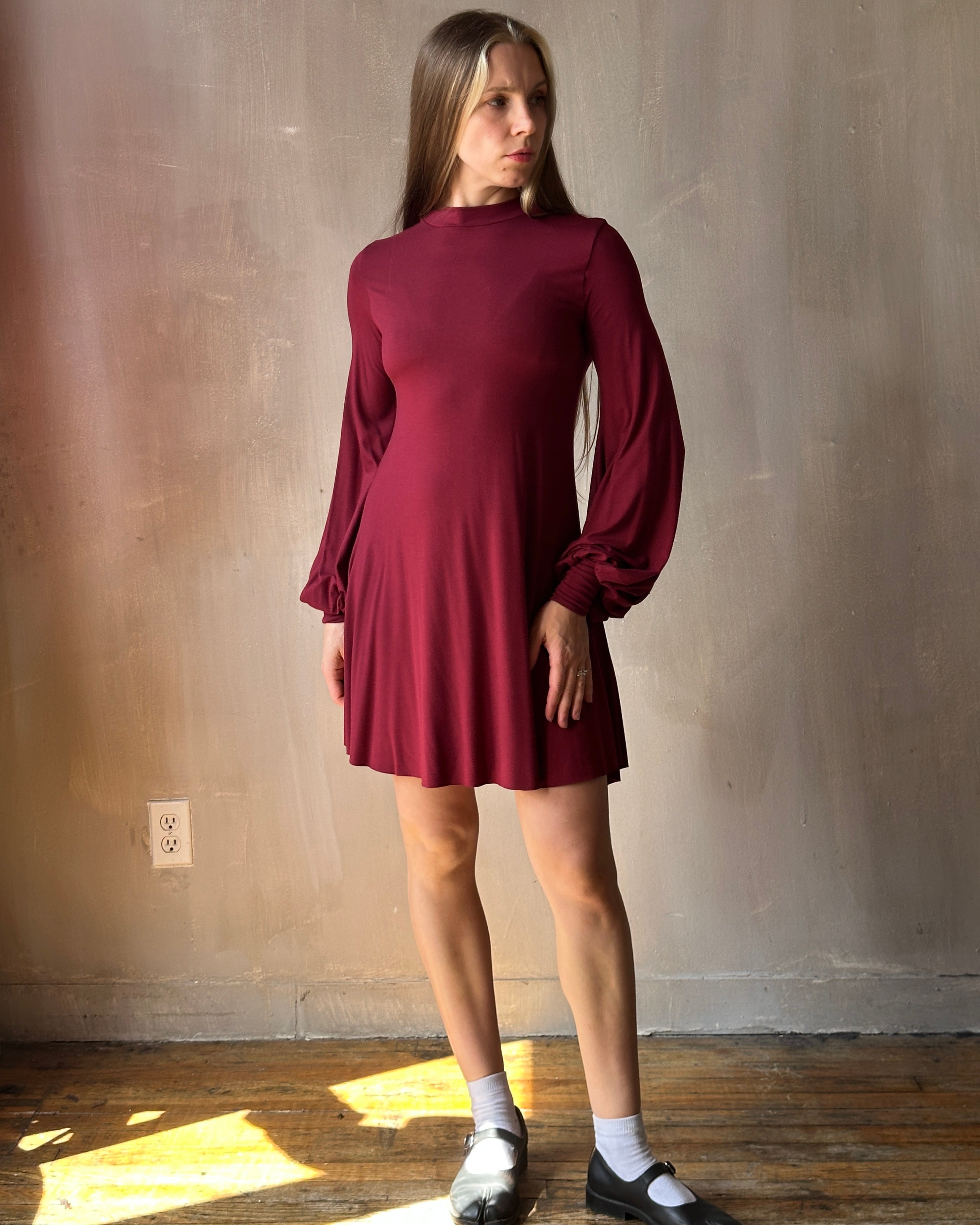 Bishop Sleeve Mini Dress in Blood Red