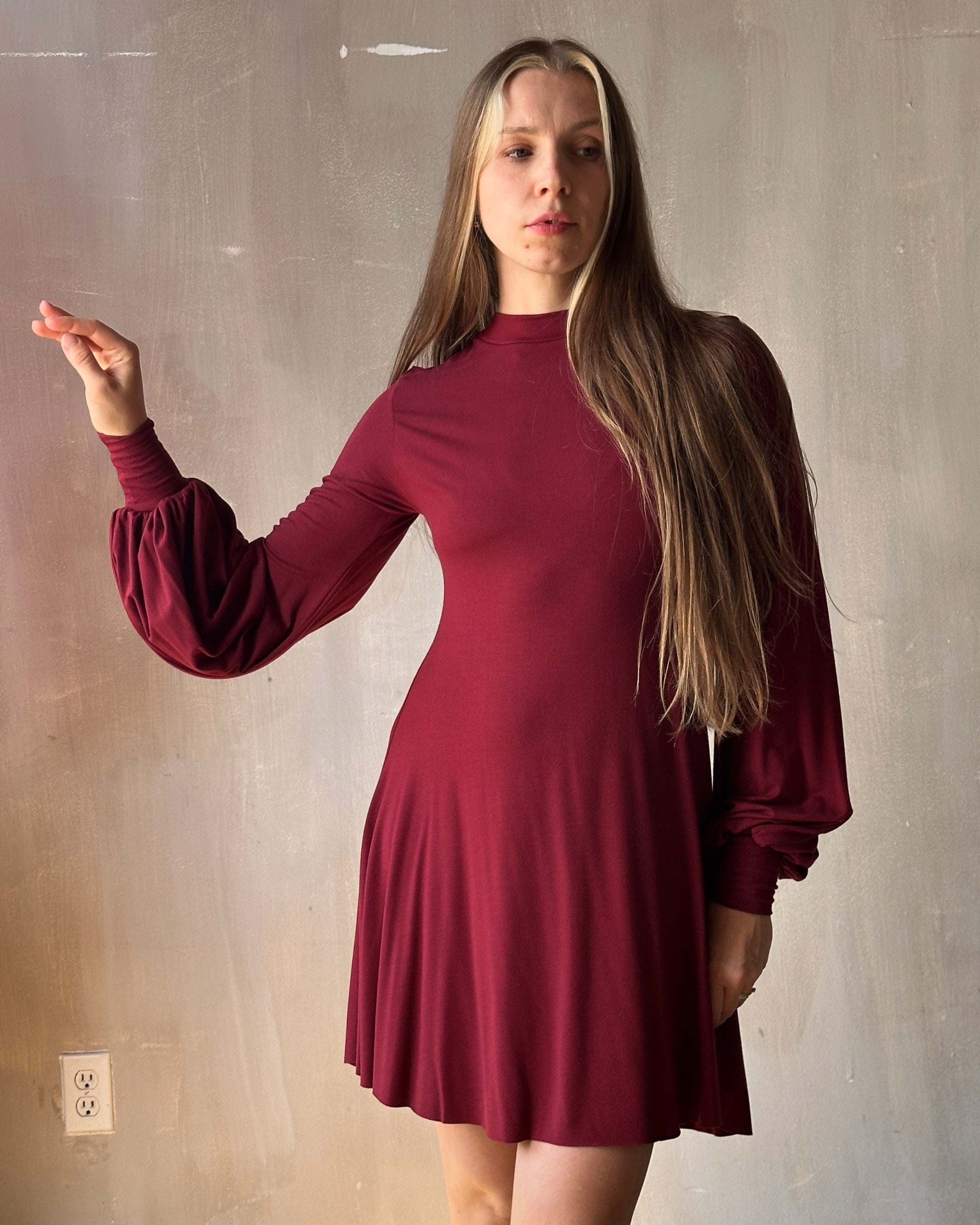 Bishop Sleeve Mini Dress in Blood Red