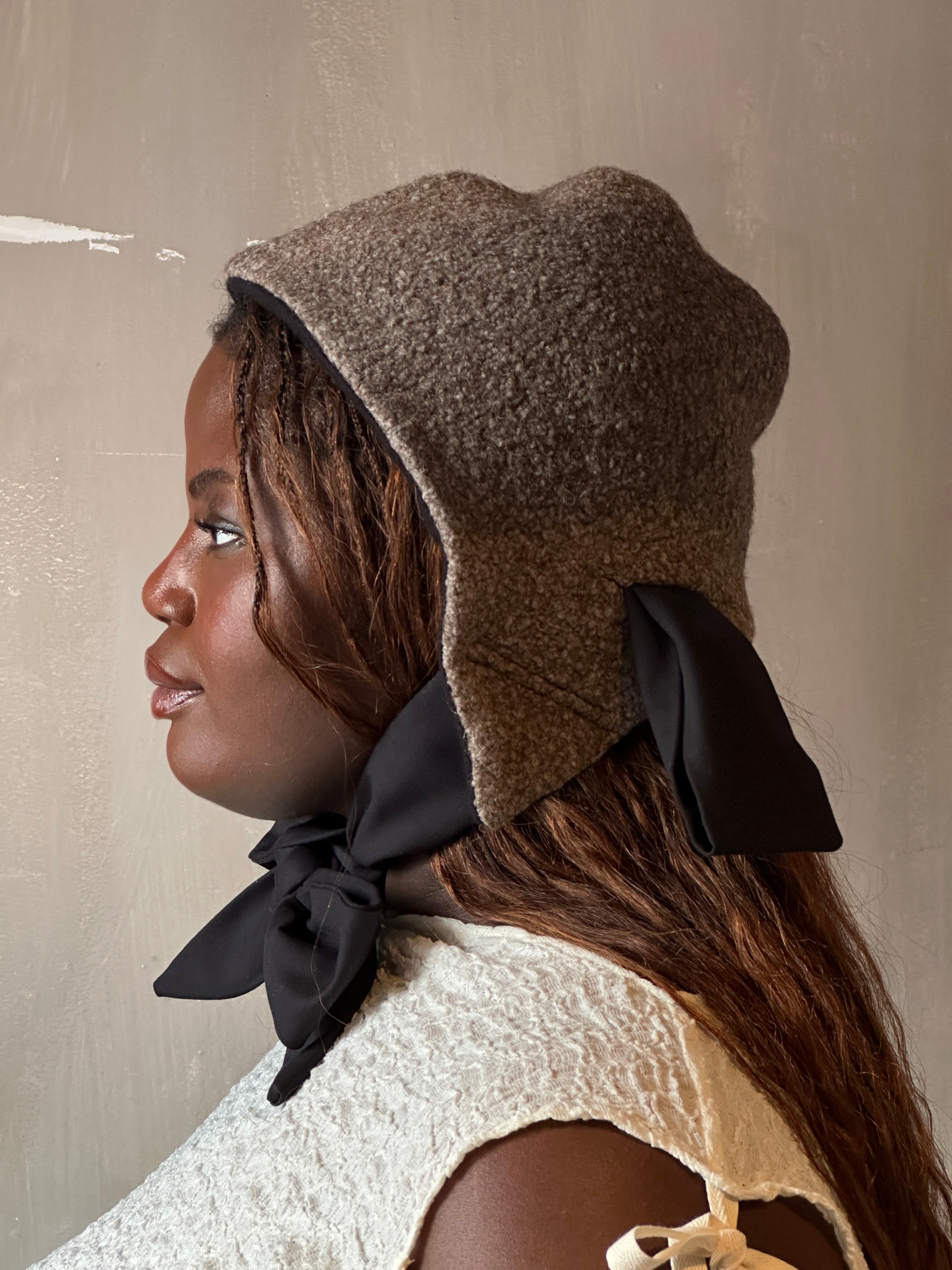 Winter '26: Spangenhelm Bonnet in Oatmeal Boiled Wool Pre-Order)