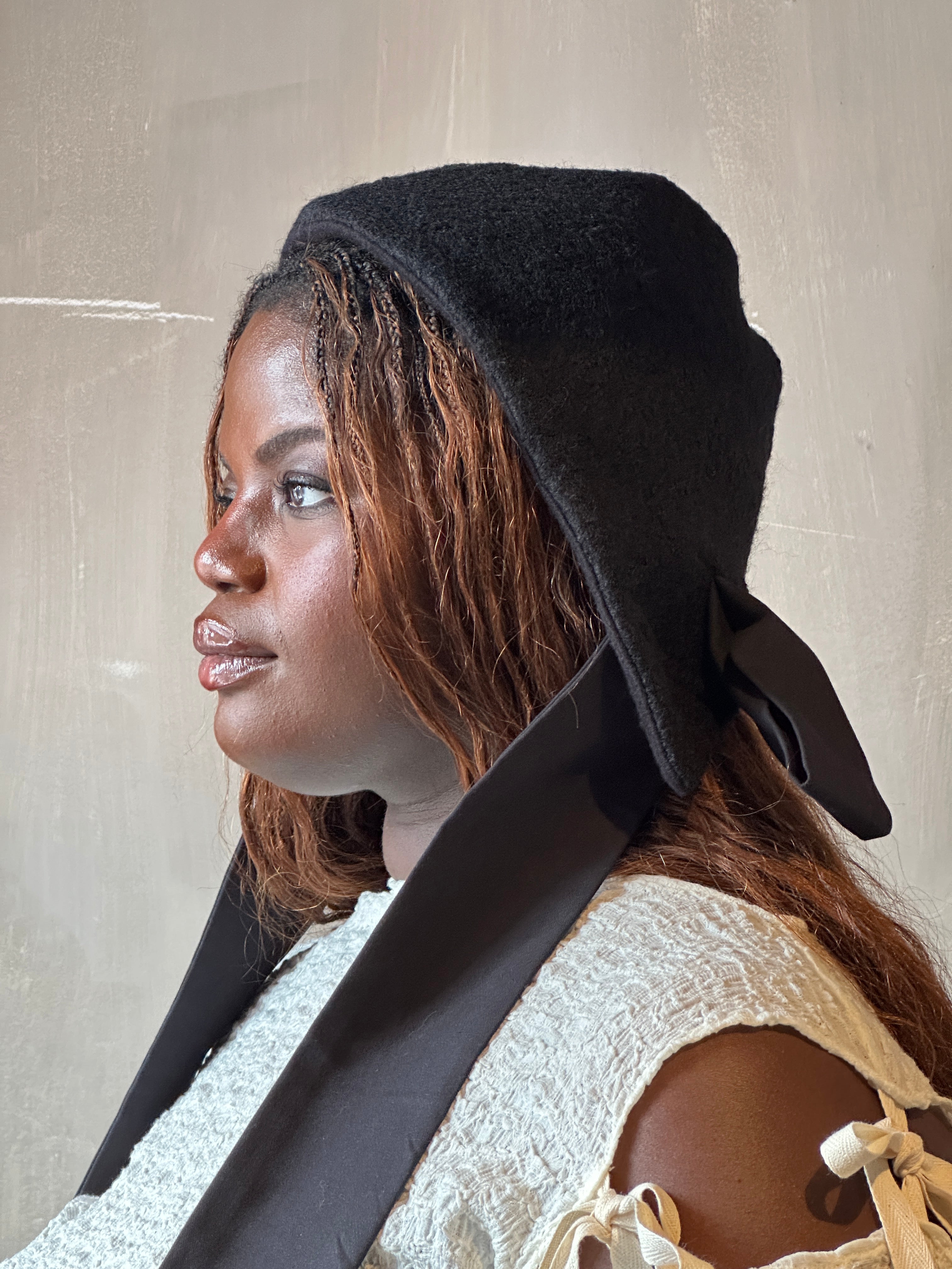 Winter '26: Spangenhelm Bonnet in Black Boiled Wool (Pre-Order)