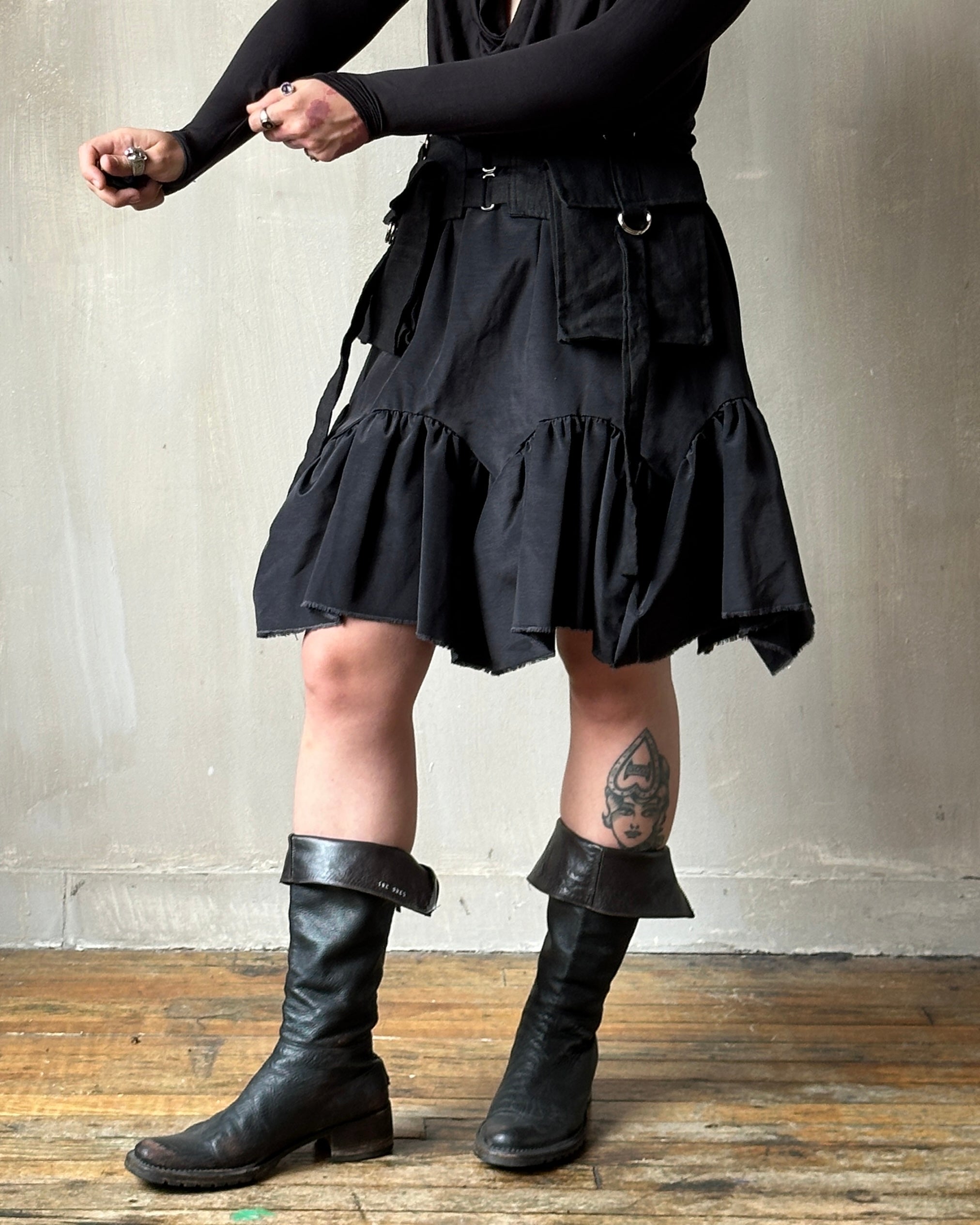 Petticoat Kilt in Black Twill Taffeta (In Stock)