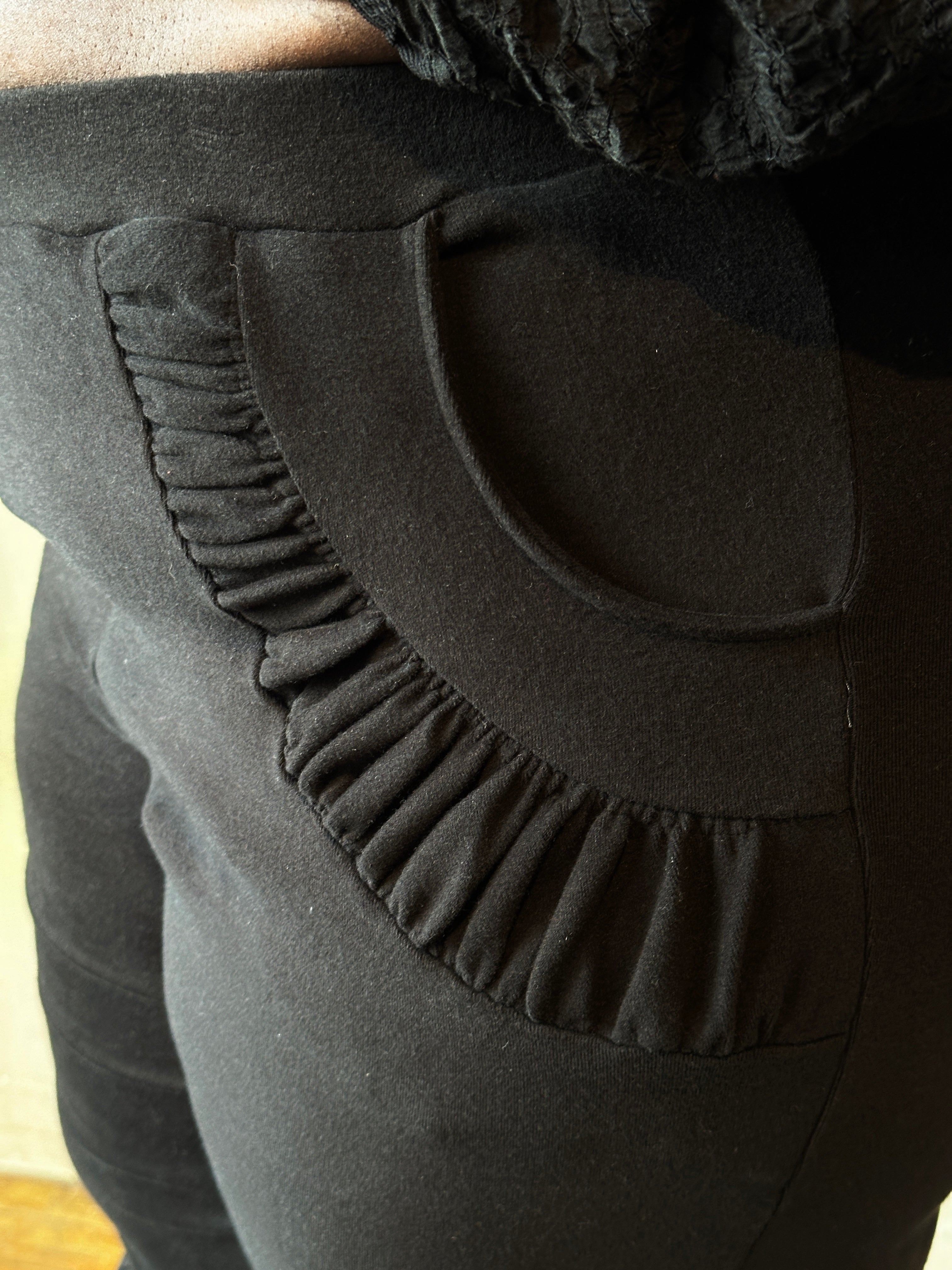 Sample Sale: Gathered Pocket Capri in Black Brushed Cotton (Size VI)