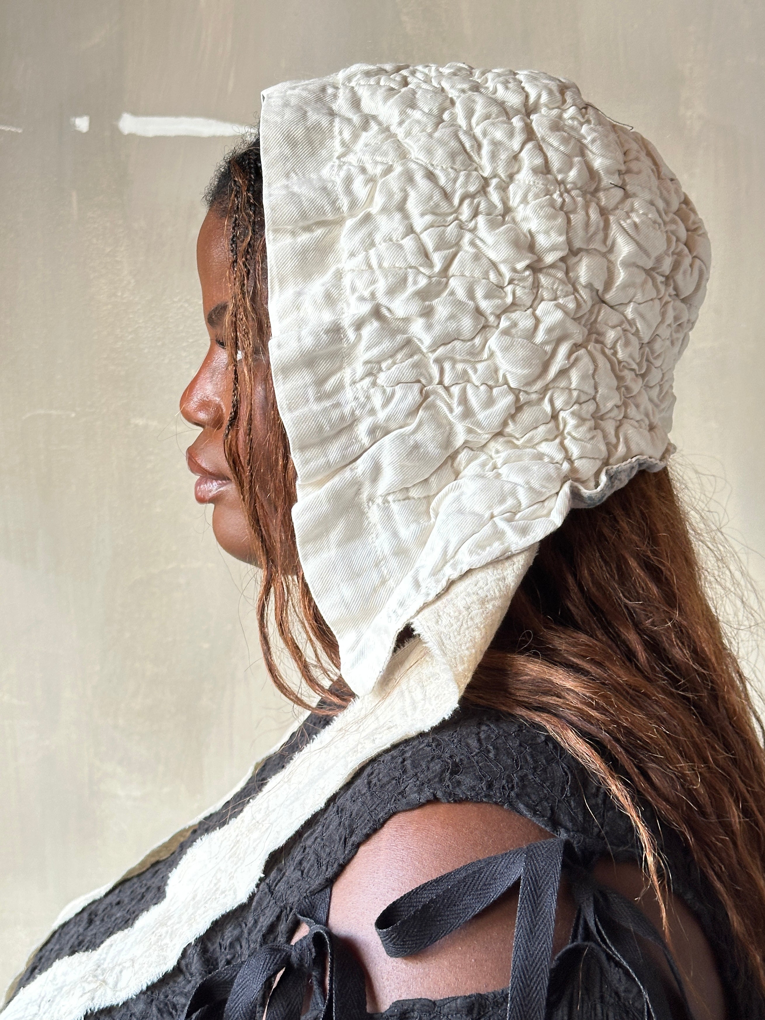 Winter 26: Ivory Silk Chaos-Quilted Bonnet (Pre-Order)