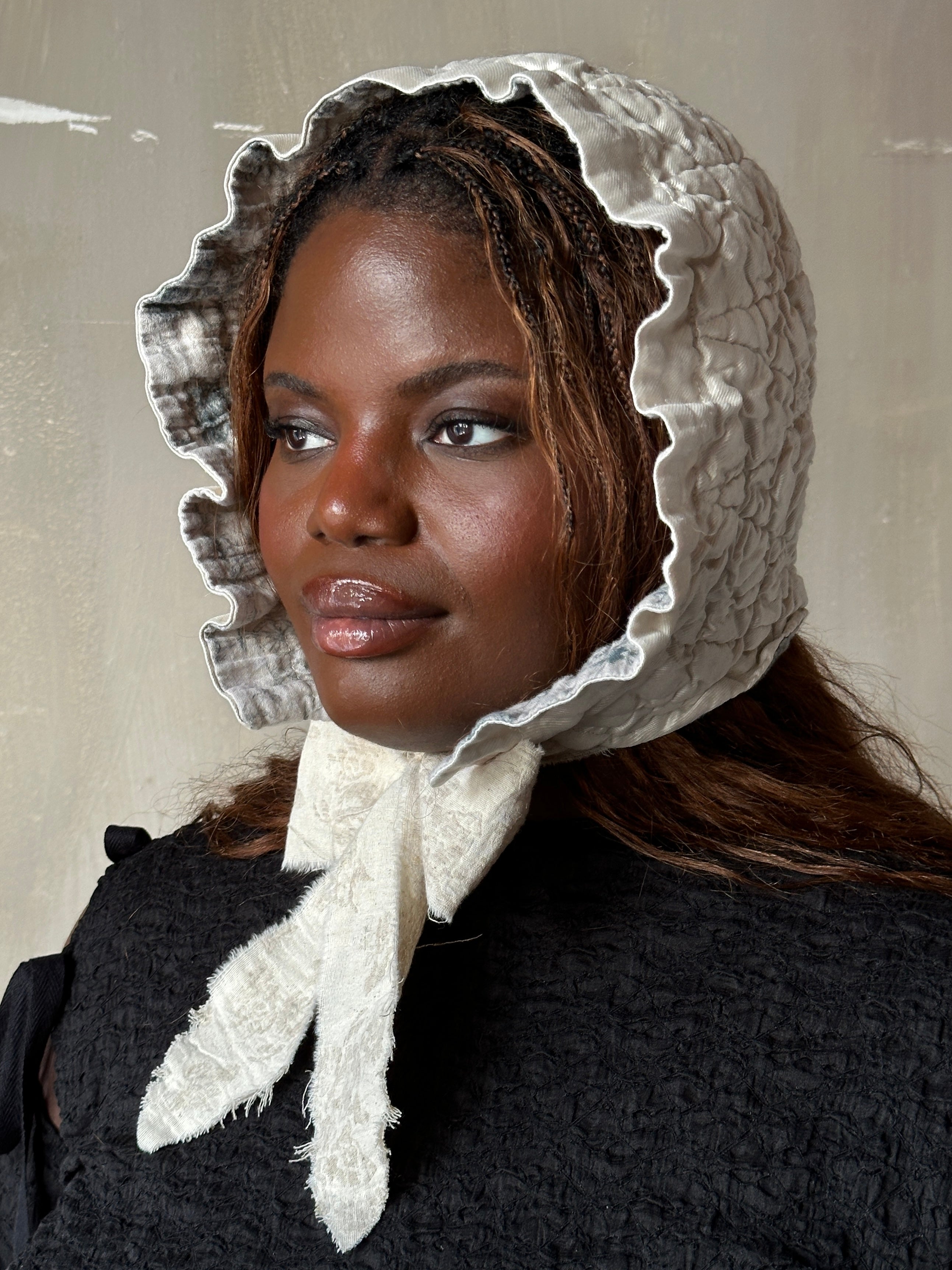 Winter 26: Ivory Silk Chaos-Quilted Bonnet (Pre-Order)