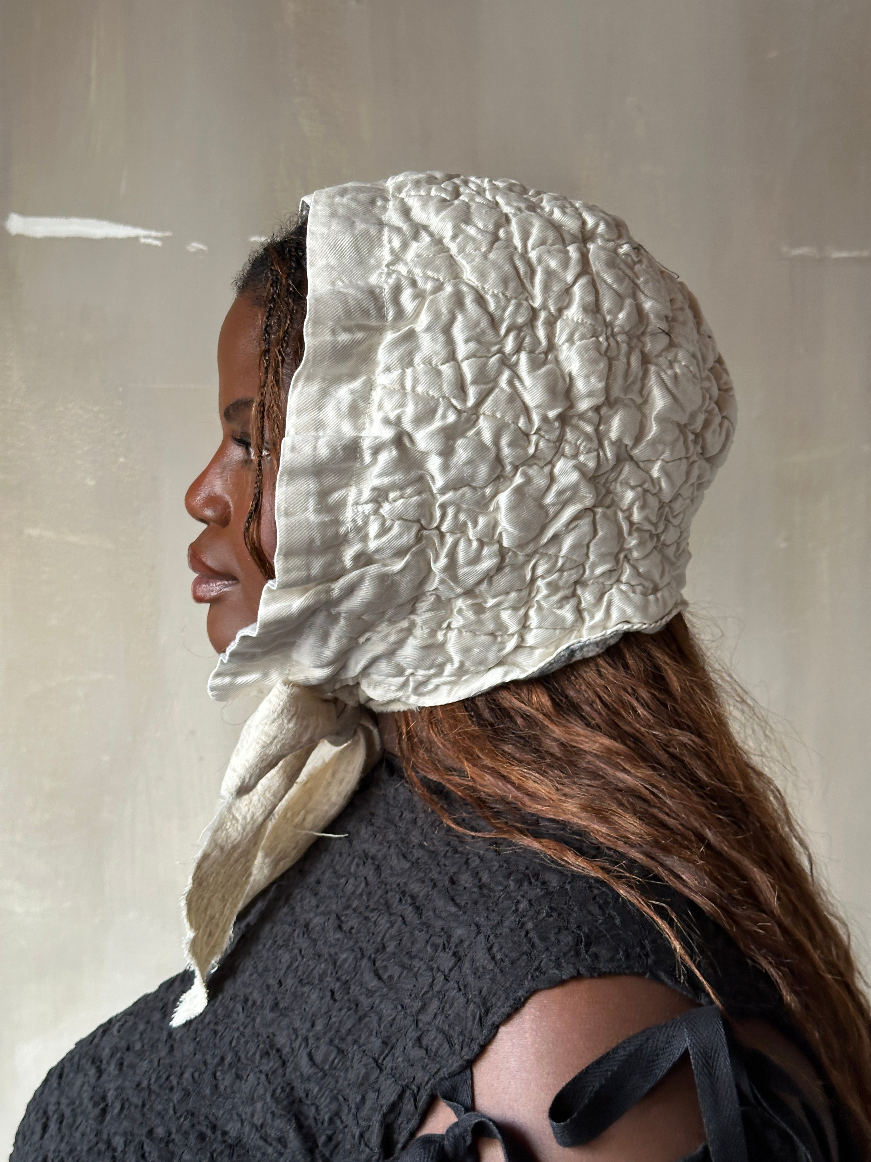 Winter 26: Ivory Silk Chaos-Quilted Bonnet (Pre-Order)