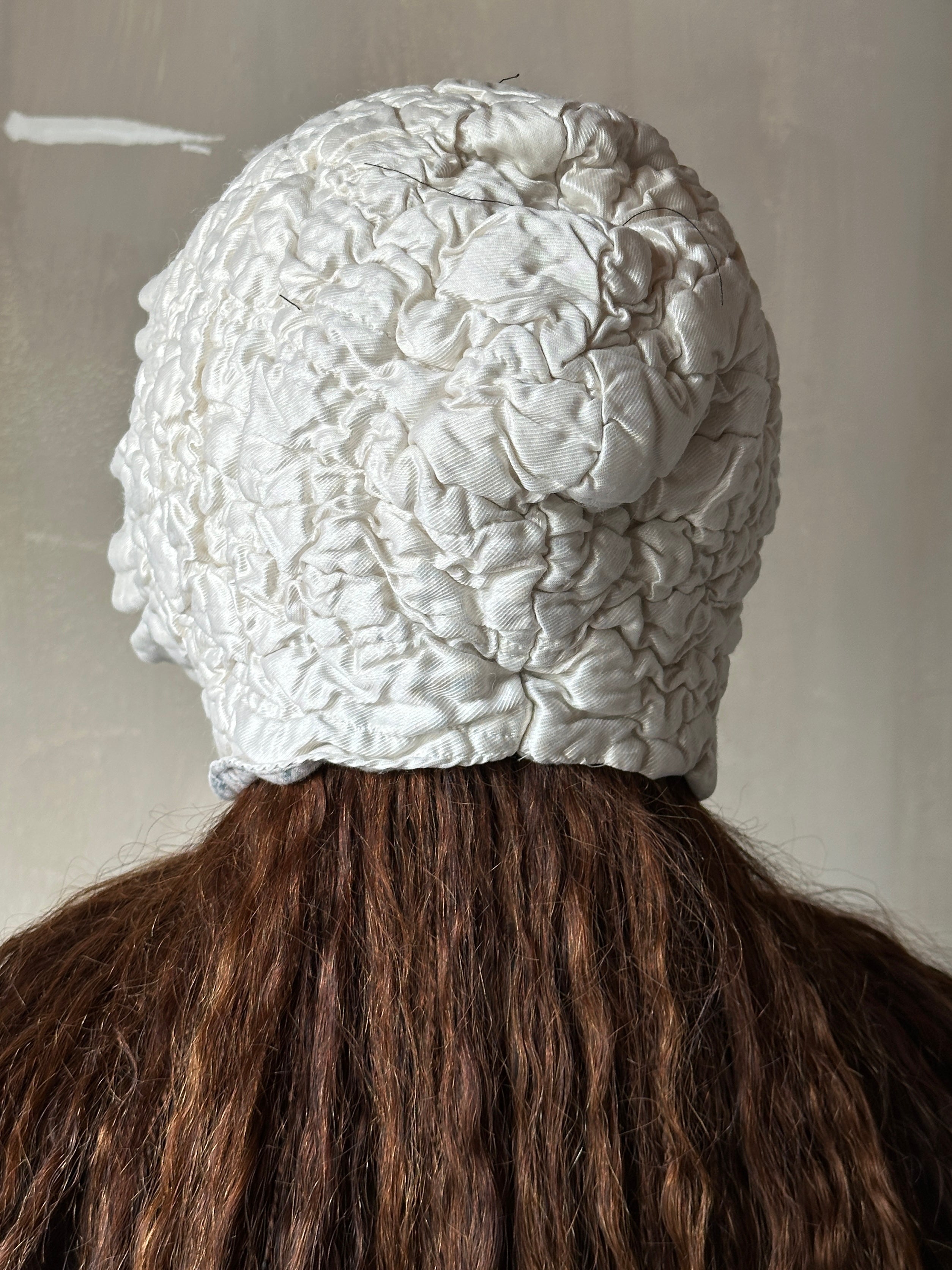 Winter 26: Ivory Silk Chaos-Quilted Bonnet (Pre-Order)