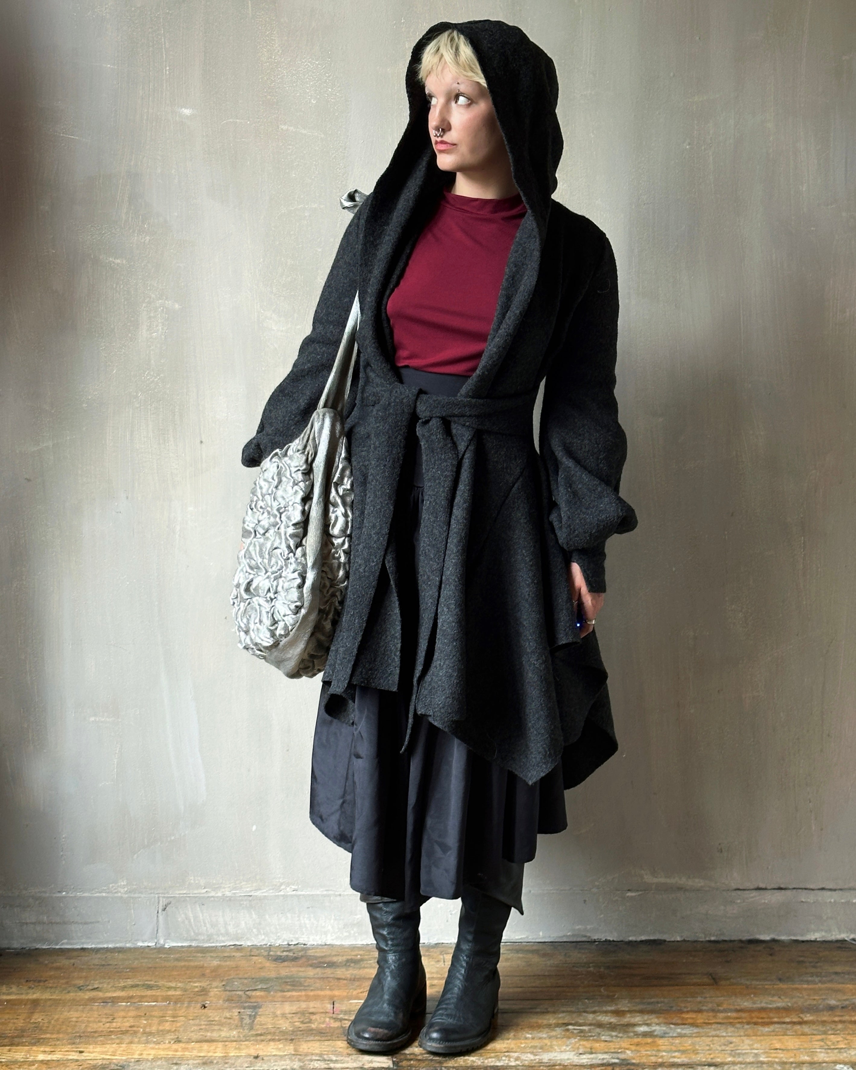 Tournure Coat in Pure Wool (Dark Heather Grey, Unlined)
