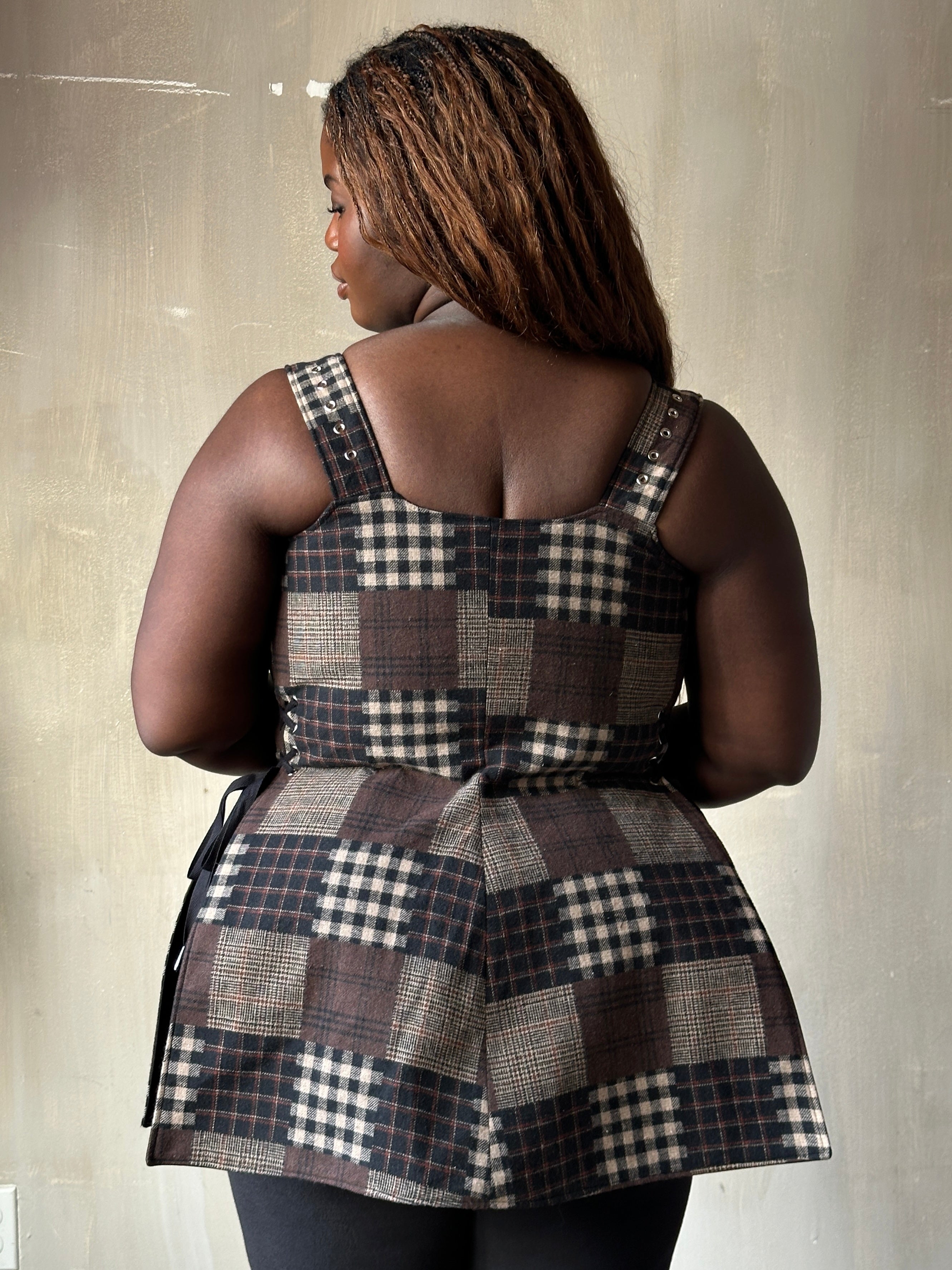 Winter '26: Pinafore Corset Vest in Plaid Patchwork Cotton (In Stock)