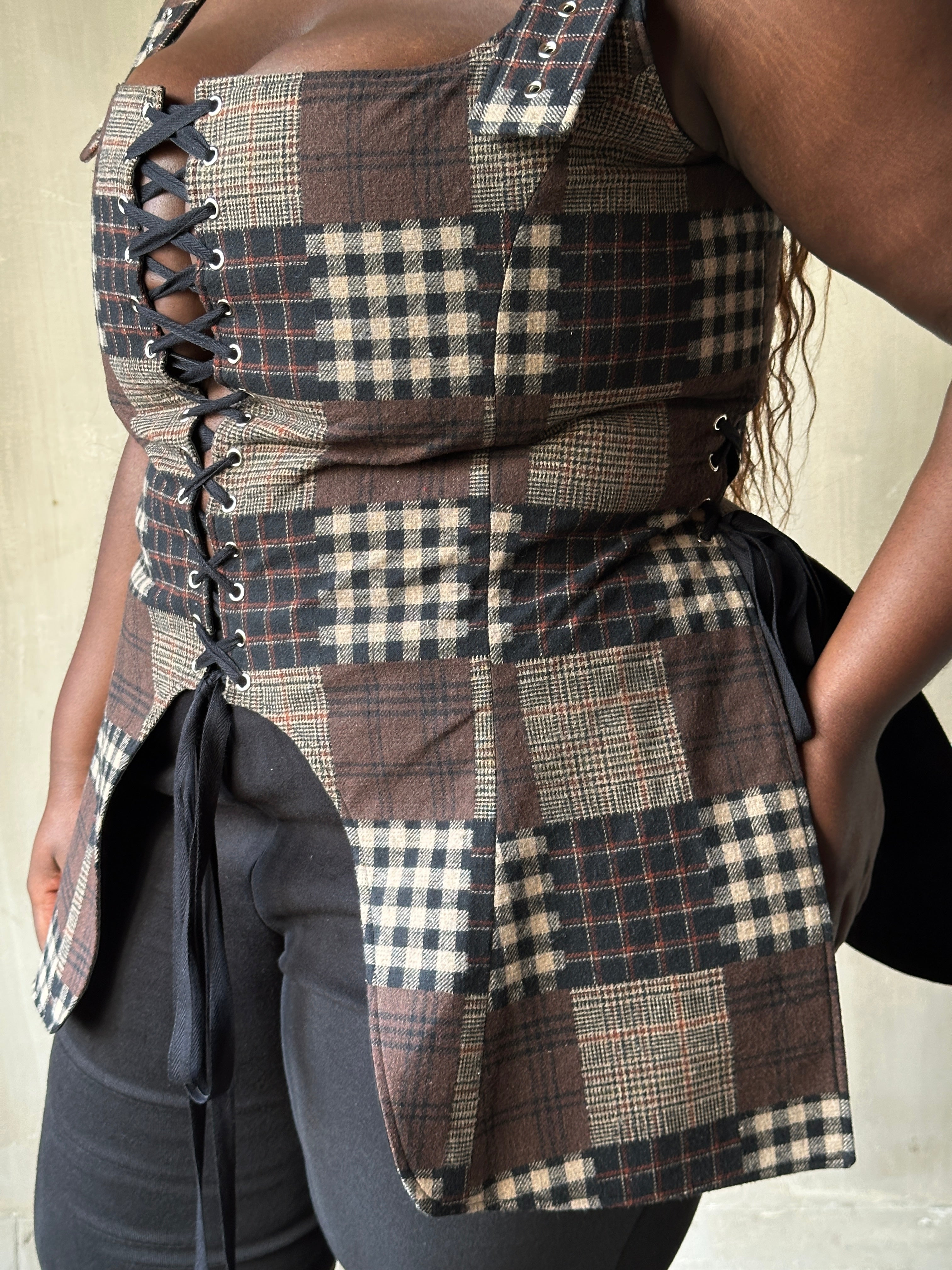 Winter '26: Pinafore Corset Vest in Plaid Patchwork Cotton (In Stock)
