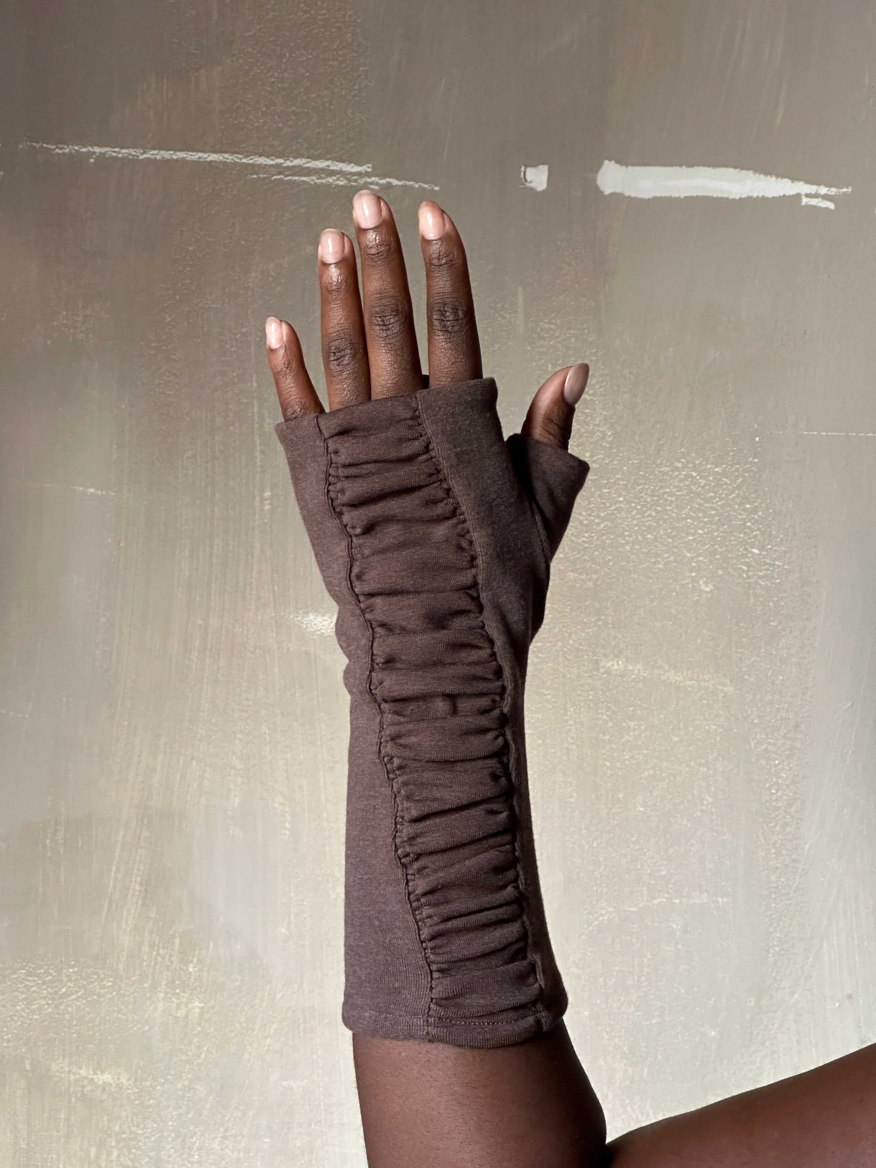 Winter '26 Fingerless Armwarmers in Fawn Brown Brushed Cotton (Pre-Order)