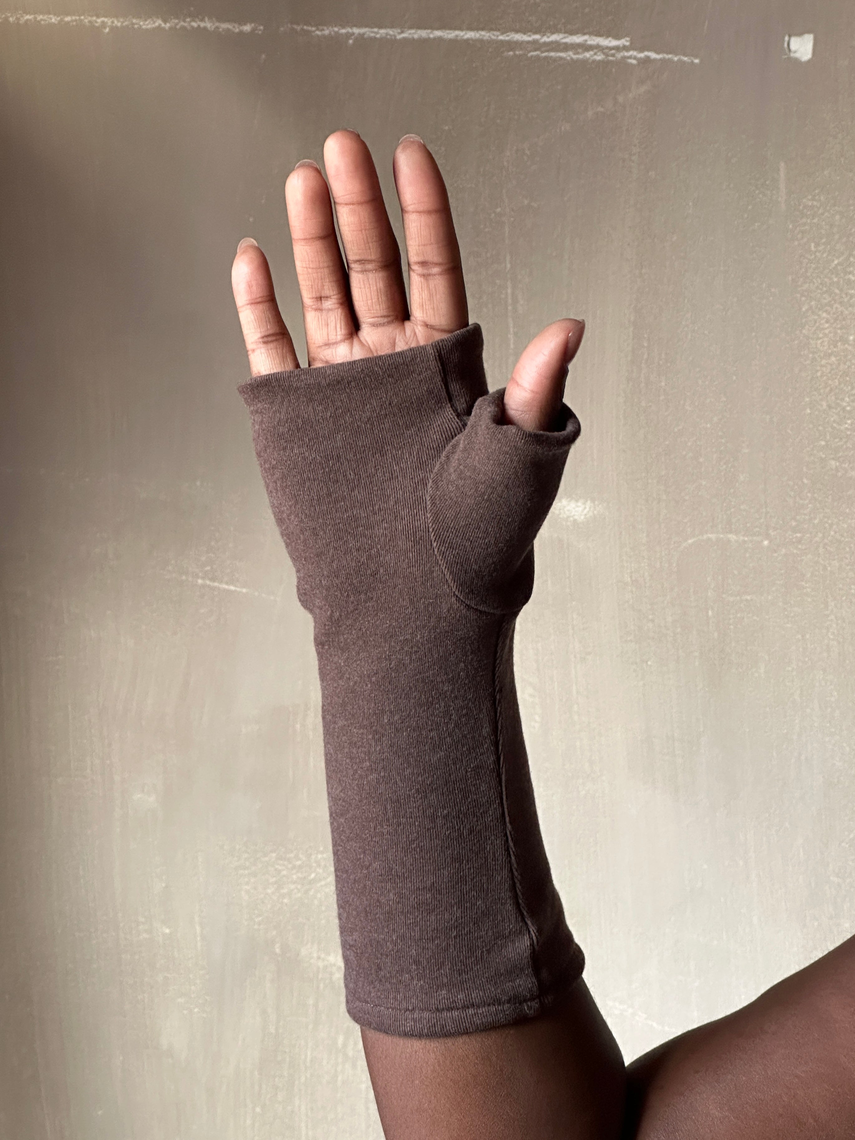 Winter '26 Fingerless Armwarmers in Fawn Brown Brushed Cotton (Pre-Order)