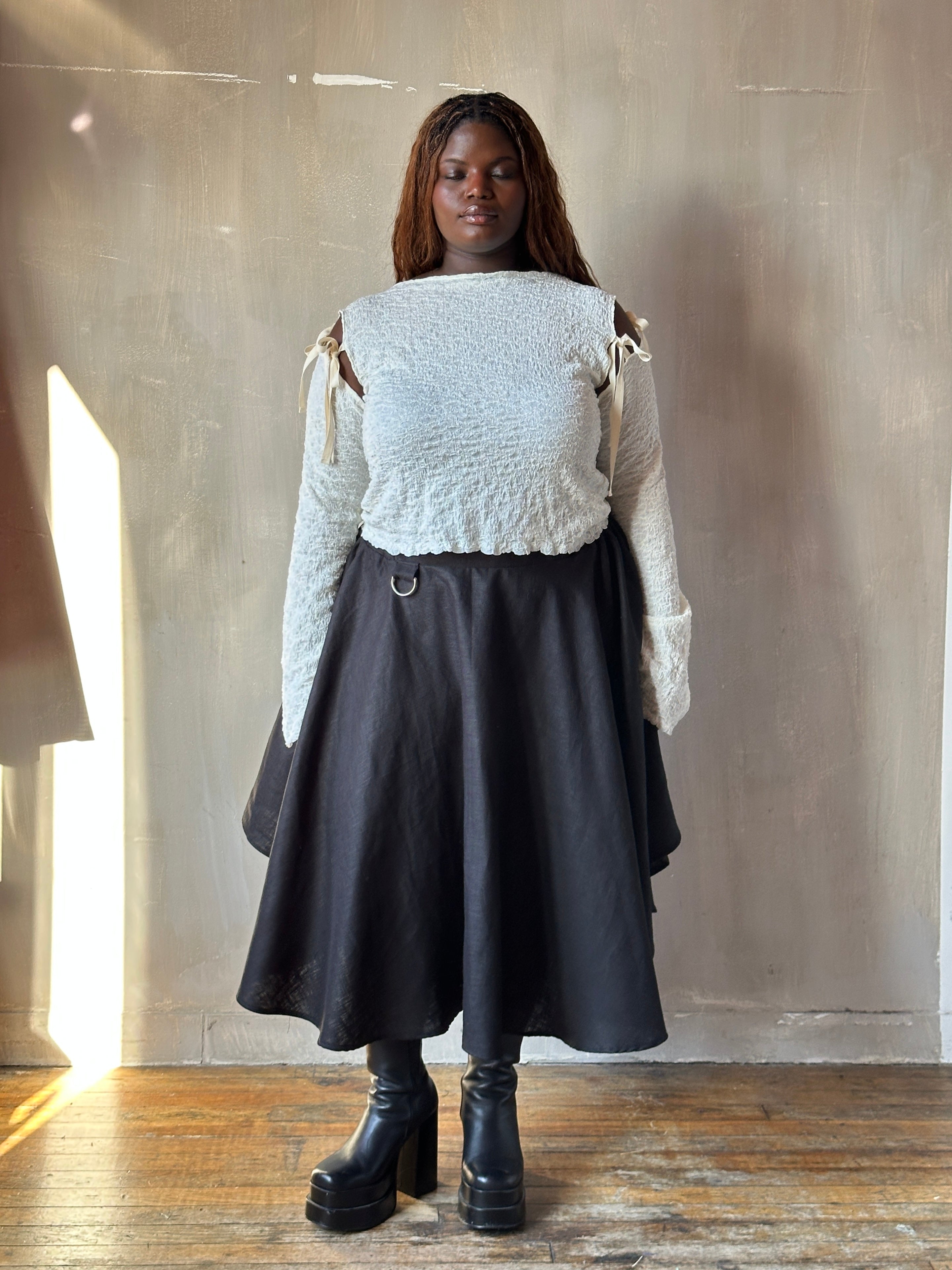 Winter '26: Pastorale Skirt w/Adjustable Hem in Black Ramie Twill