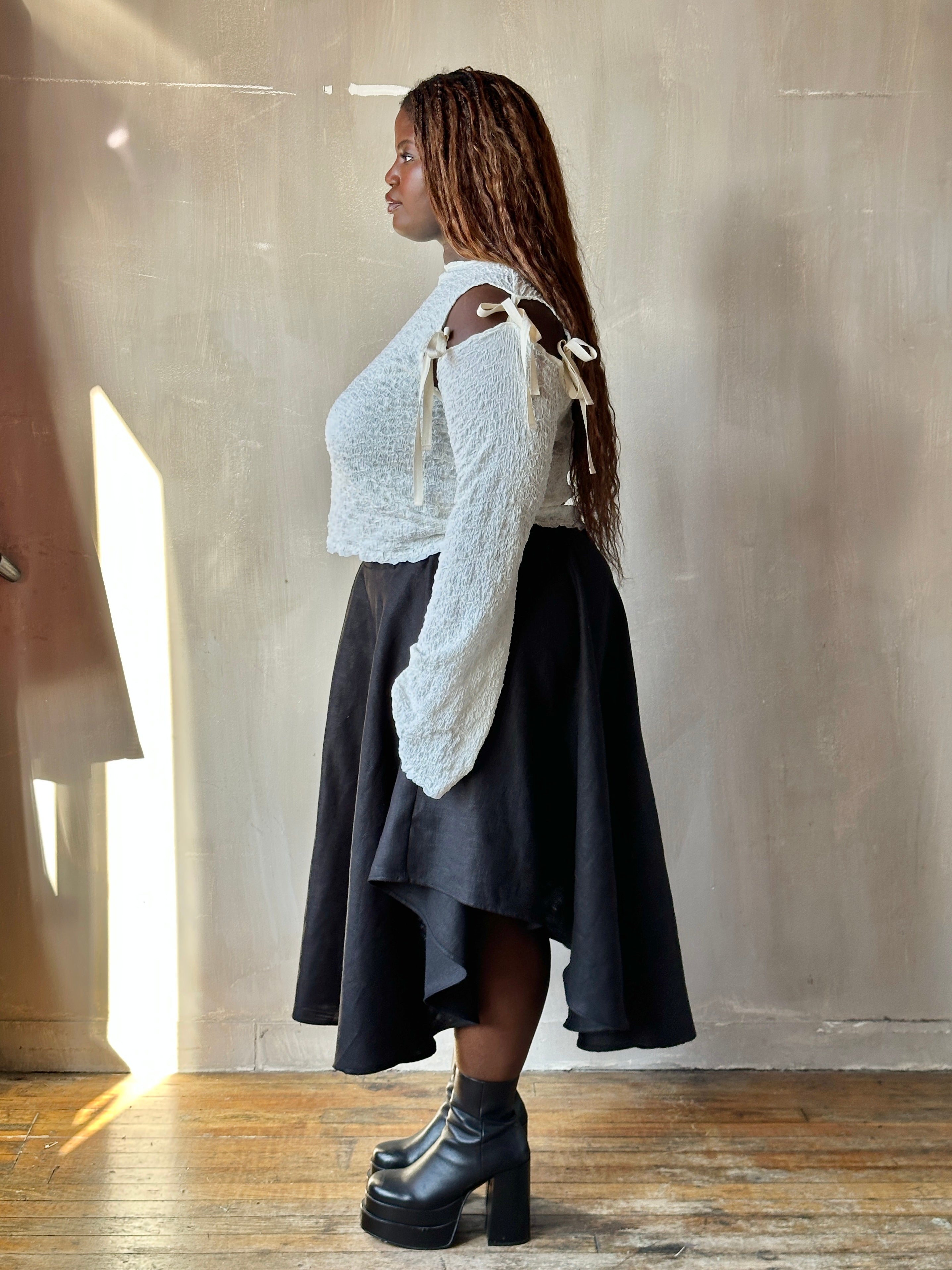 Winter '26: Pastorale Skirt w/Adjustable Hem in Black Ramie Twill