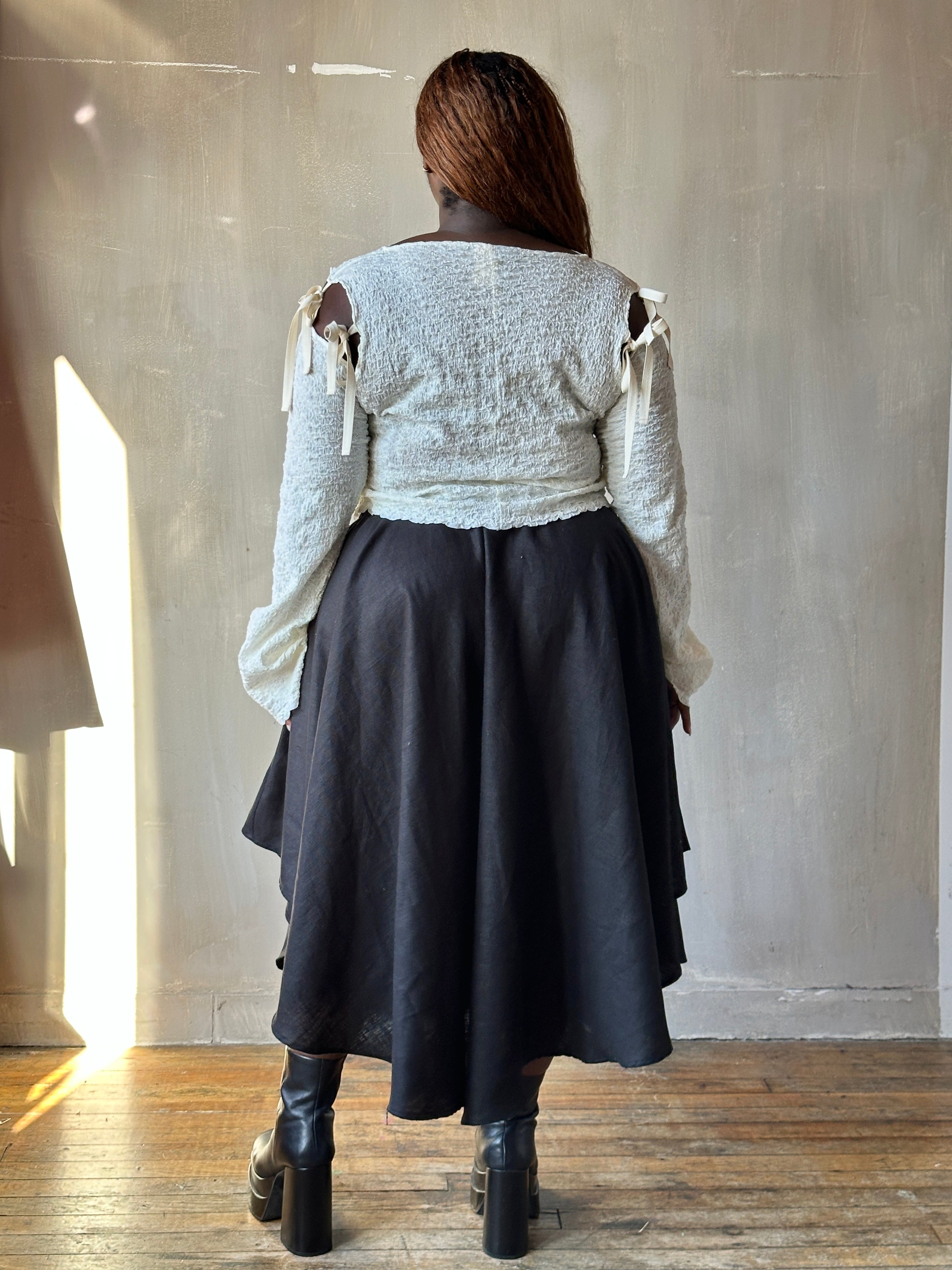 Winter '26: Pastorale Skirt w/Adjustable Hem in Black Ramie Twill