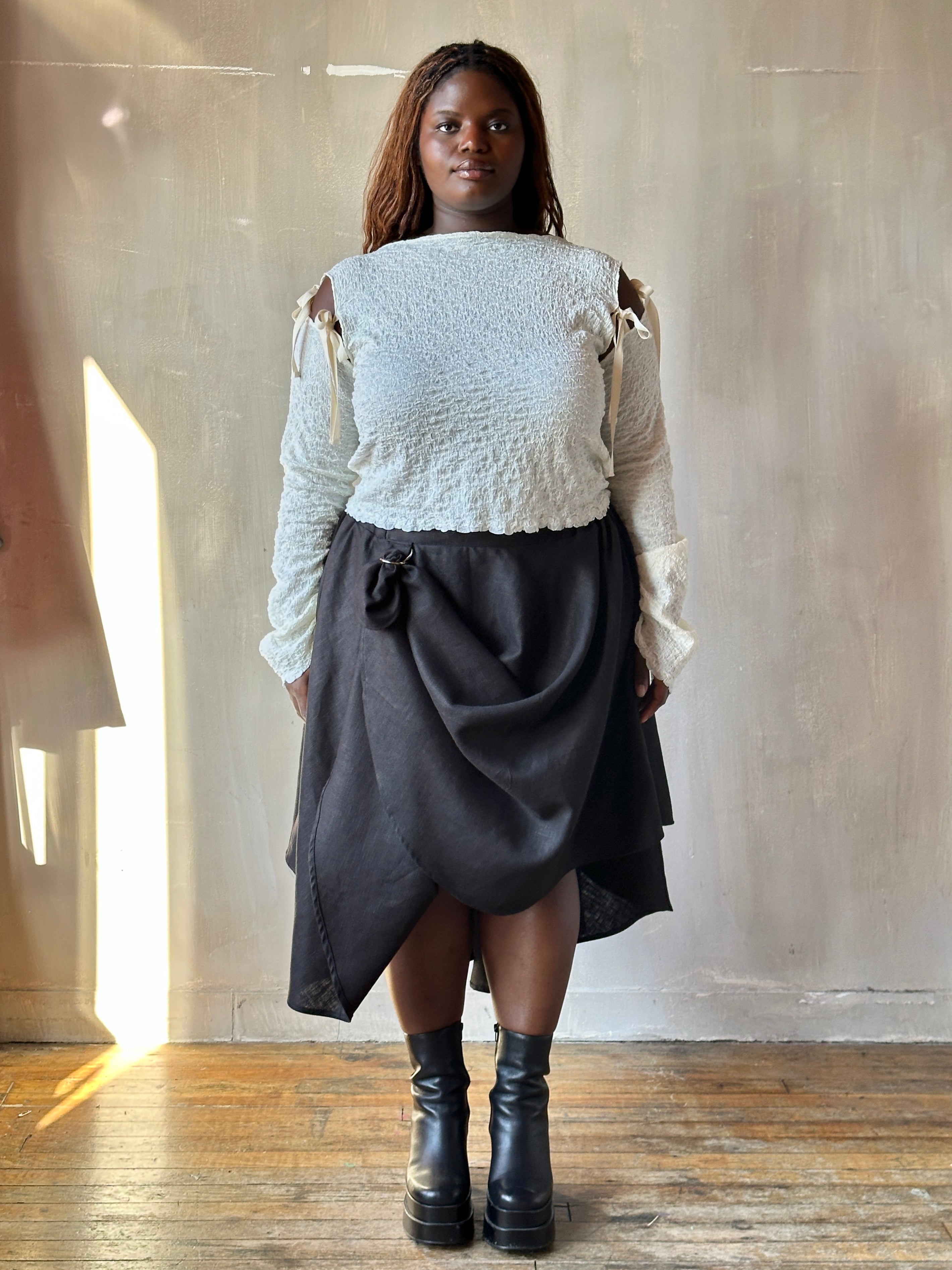 Winter '26: Pastorale Skirt w/Adjustable Hem in Black Ramie Twill (Pre-Order)