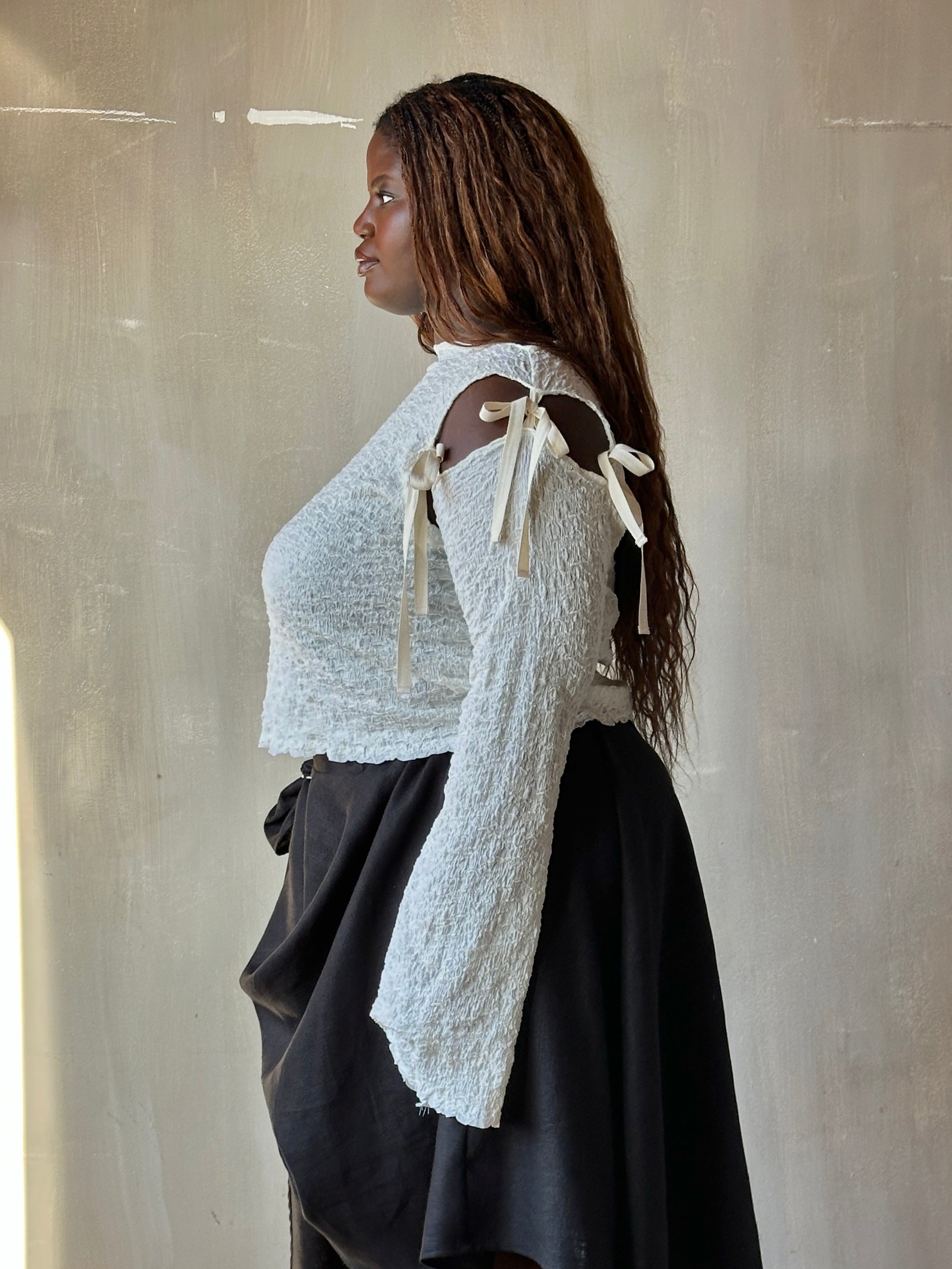 Winter '26: Detached Sleeve Top in Textured Cream Cotton (Pre-Order)