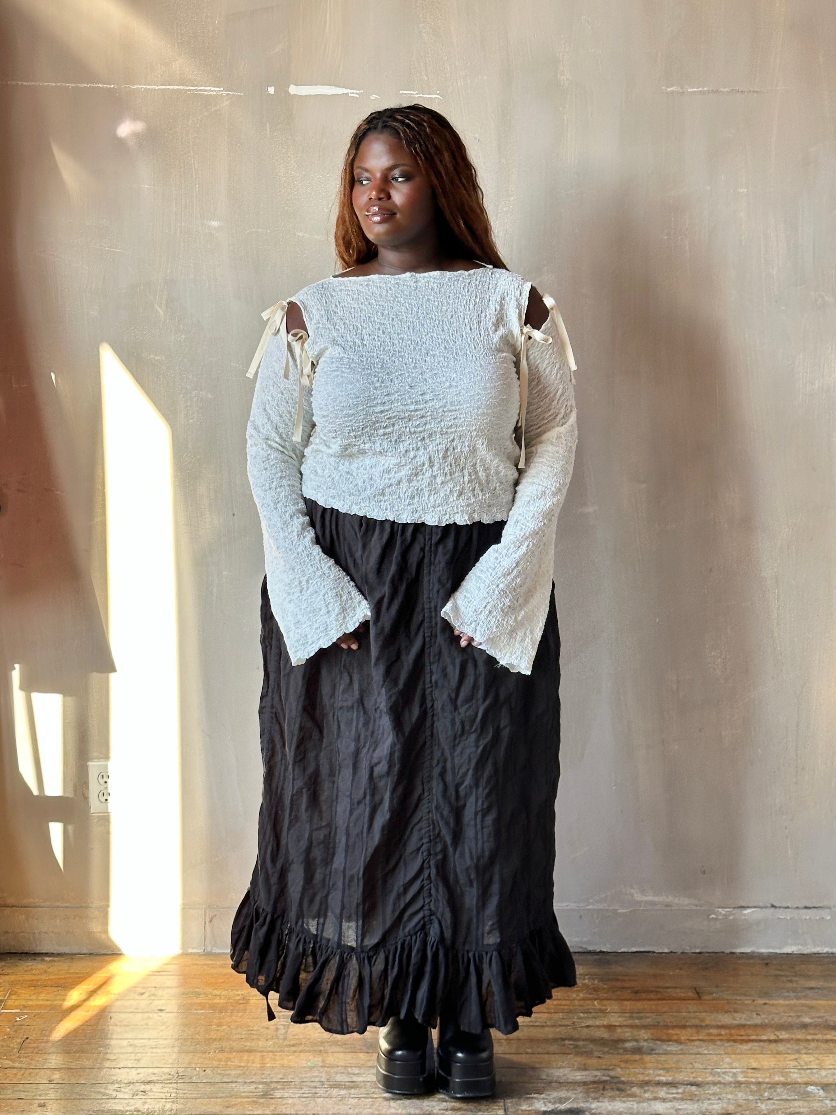 Winter '26: Drawstring Petticoat Skirt in Black Jacquard Stripe (Pre-Order)