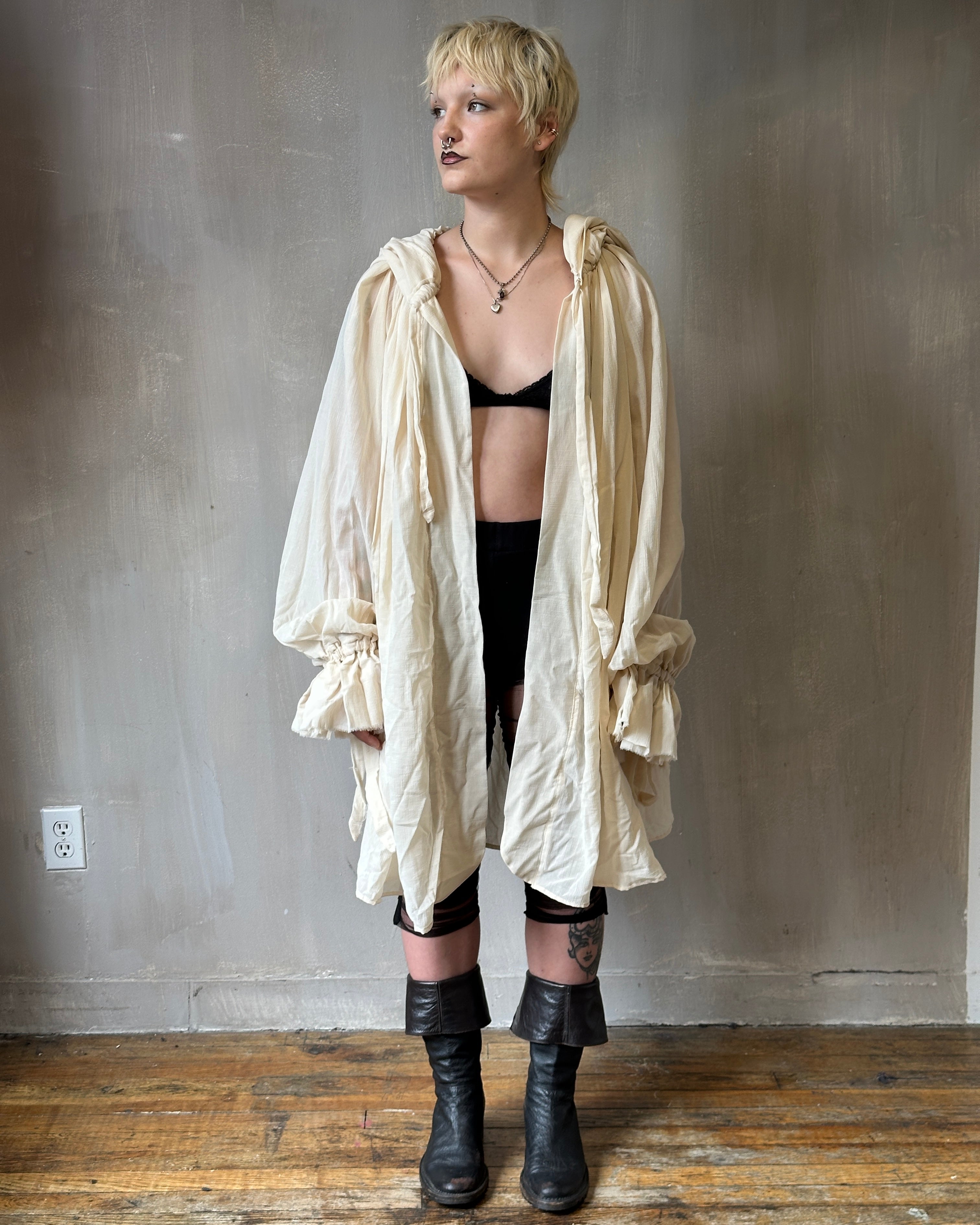 Sample Sale: Hooded Alchemist Robe in Parchment Cotton Gauze