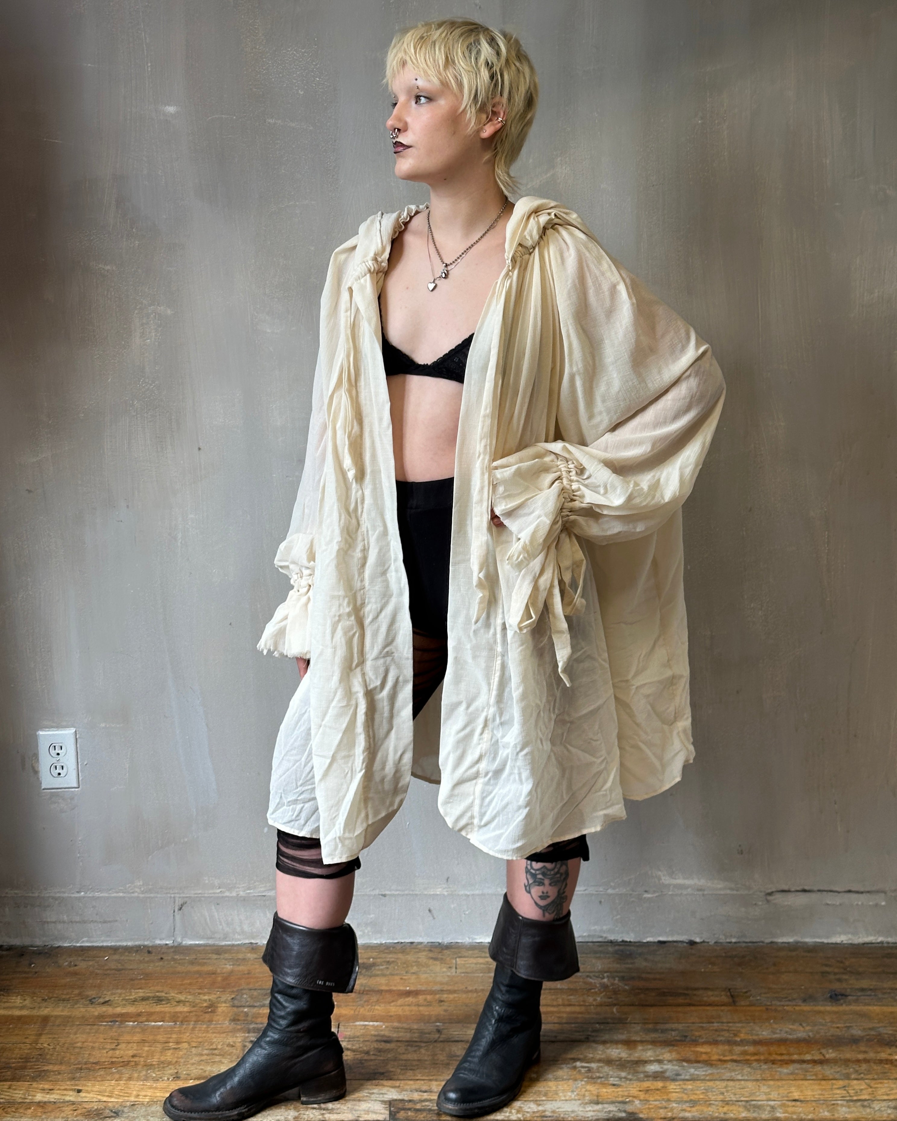 Sample Sale: Hooded Alchemist Robe in Parchment Cotton Gauze