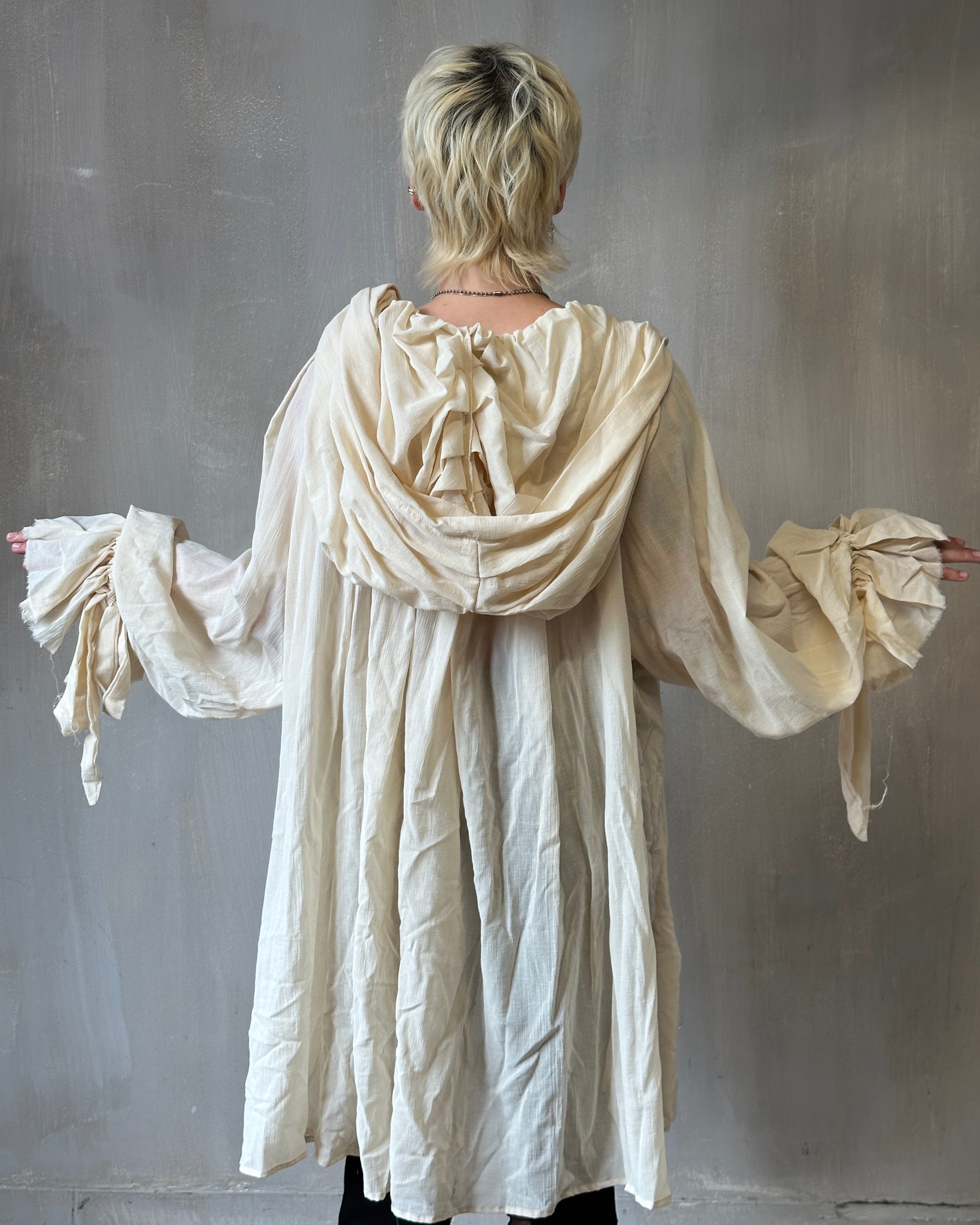 Sample Sale: Hooded Alchemist Robe in Parchment Cotton Gauze