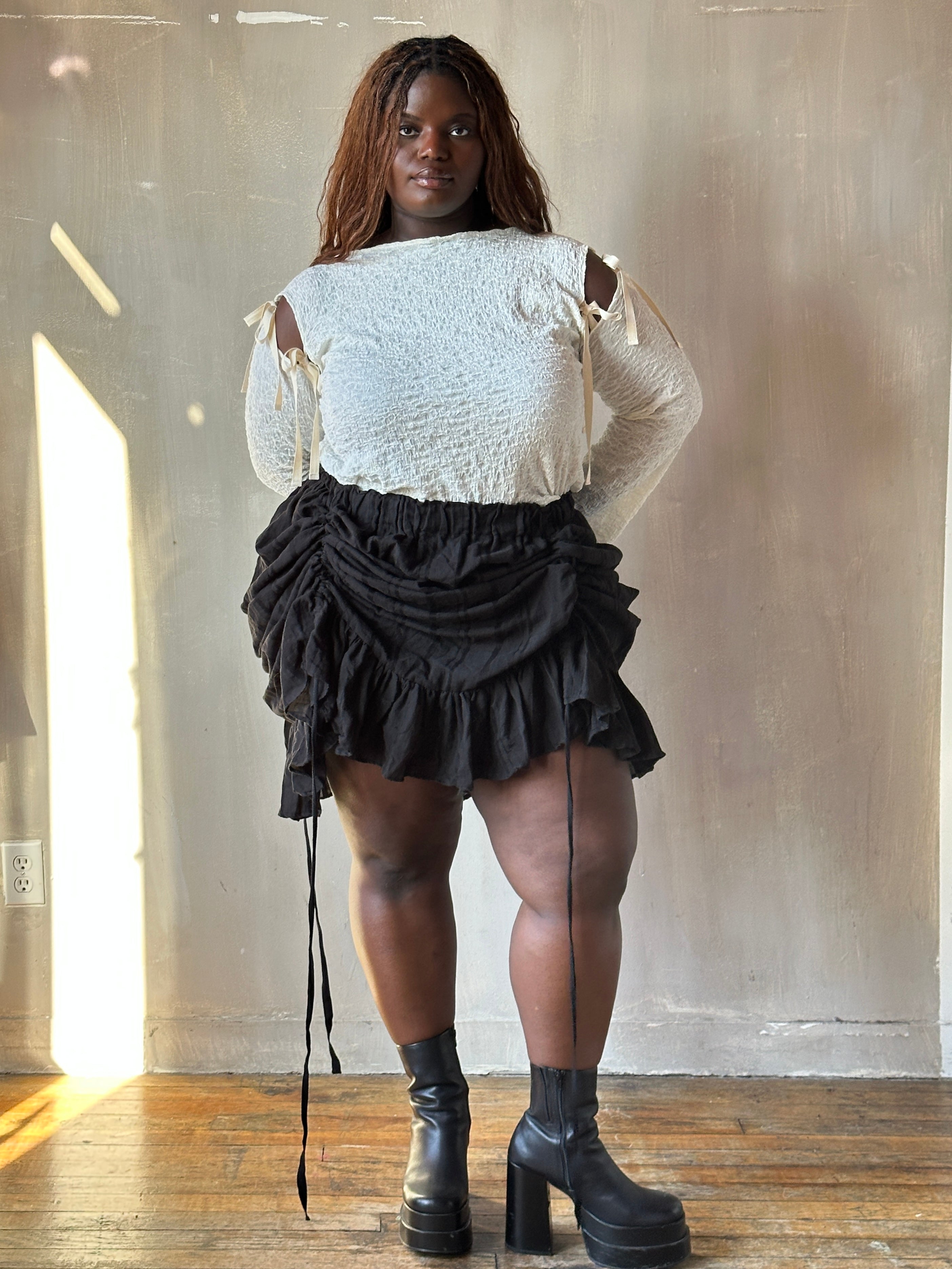 Winter '26: Drawstring Petticoat Skirt in Black Jacquard Stripe (Pre-Orer)