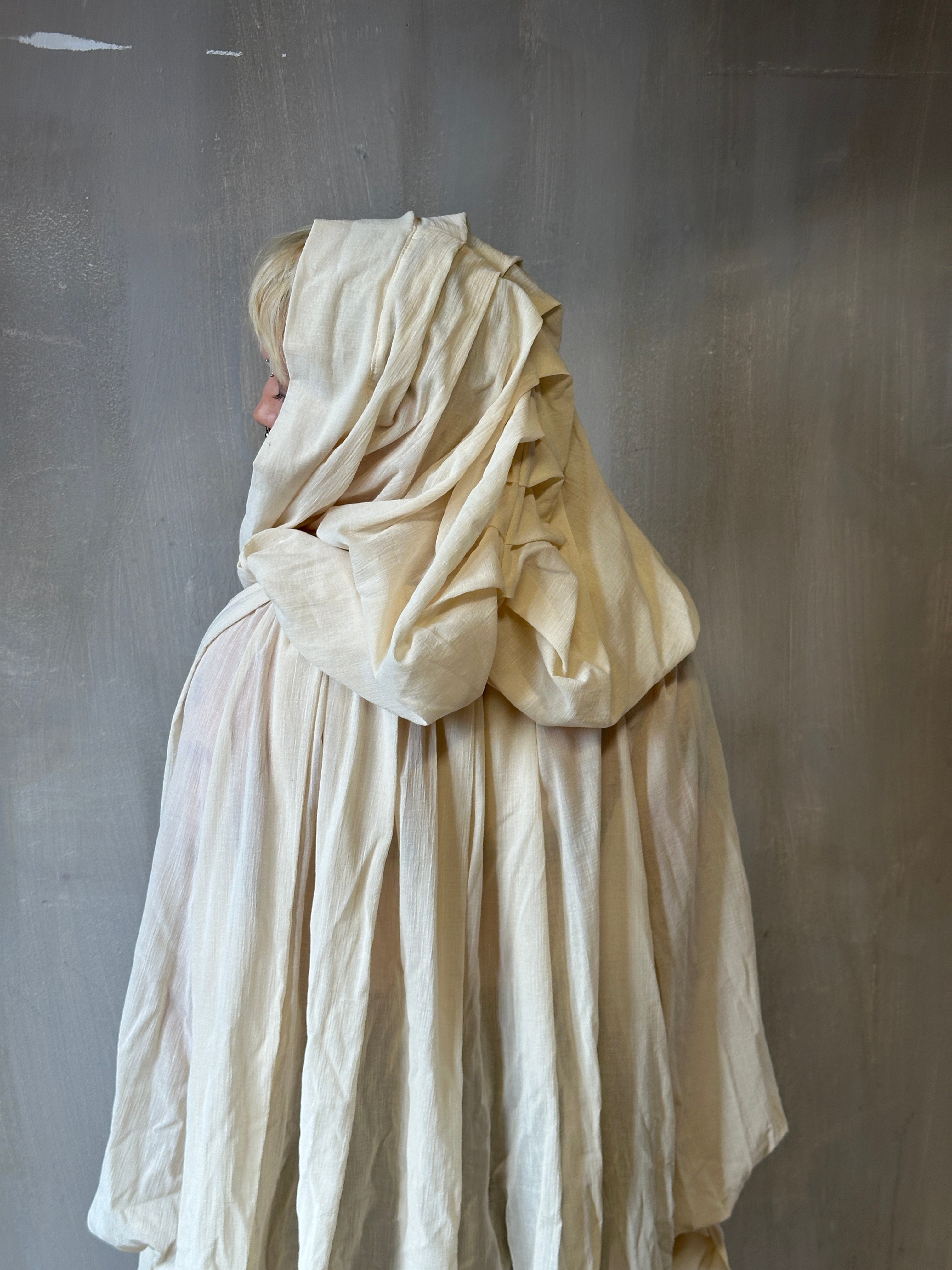 Sample Sale: Hooded Alchemist Robe in Parchment Cotton Gauze